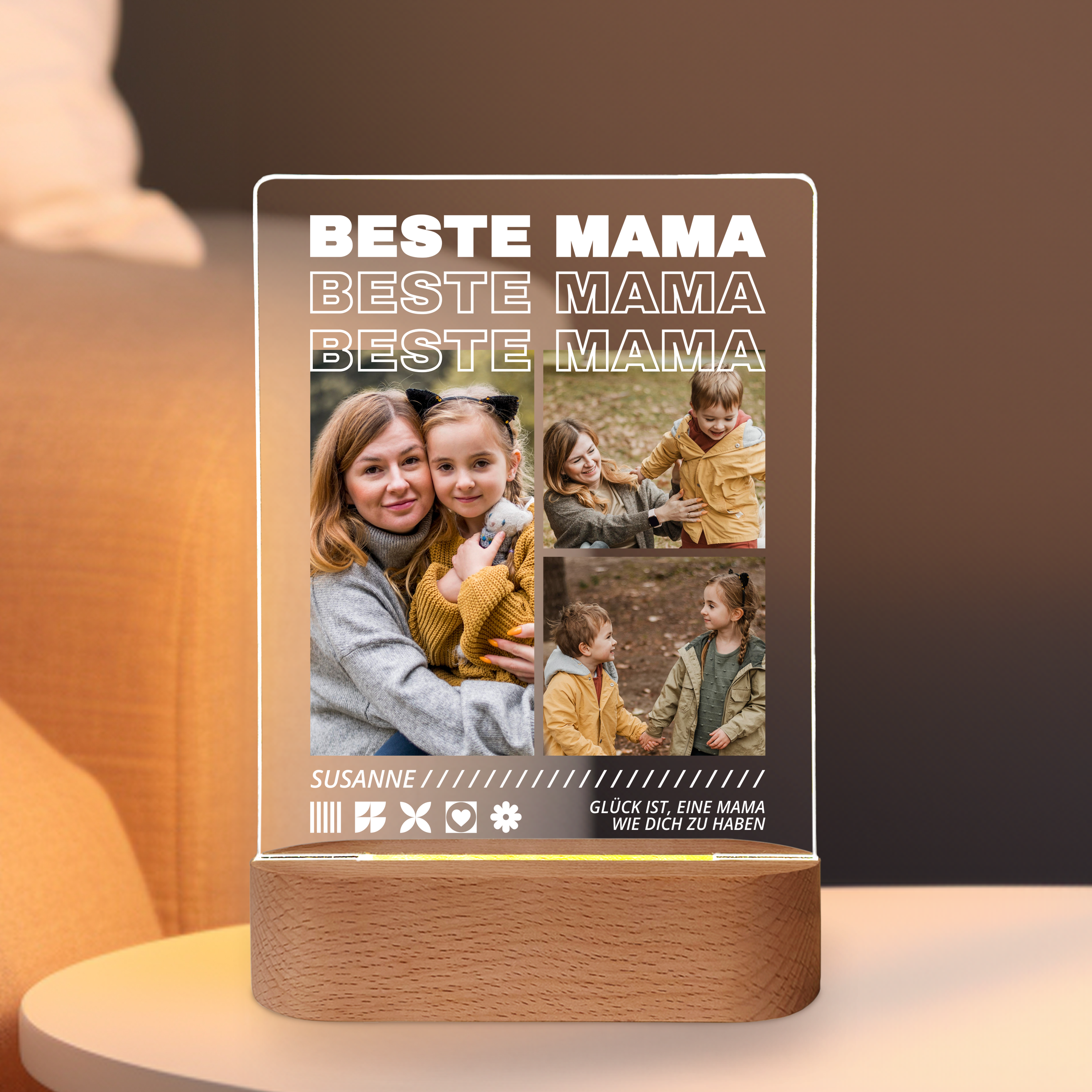 Beste Mama - Personalisiertes Acrylglas mit Licht für Mama