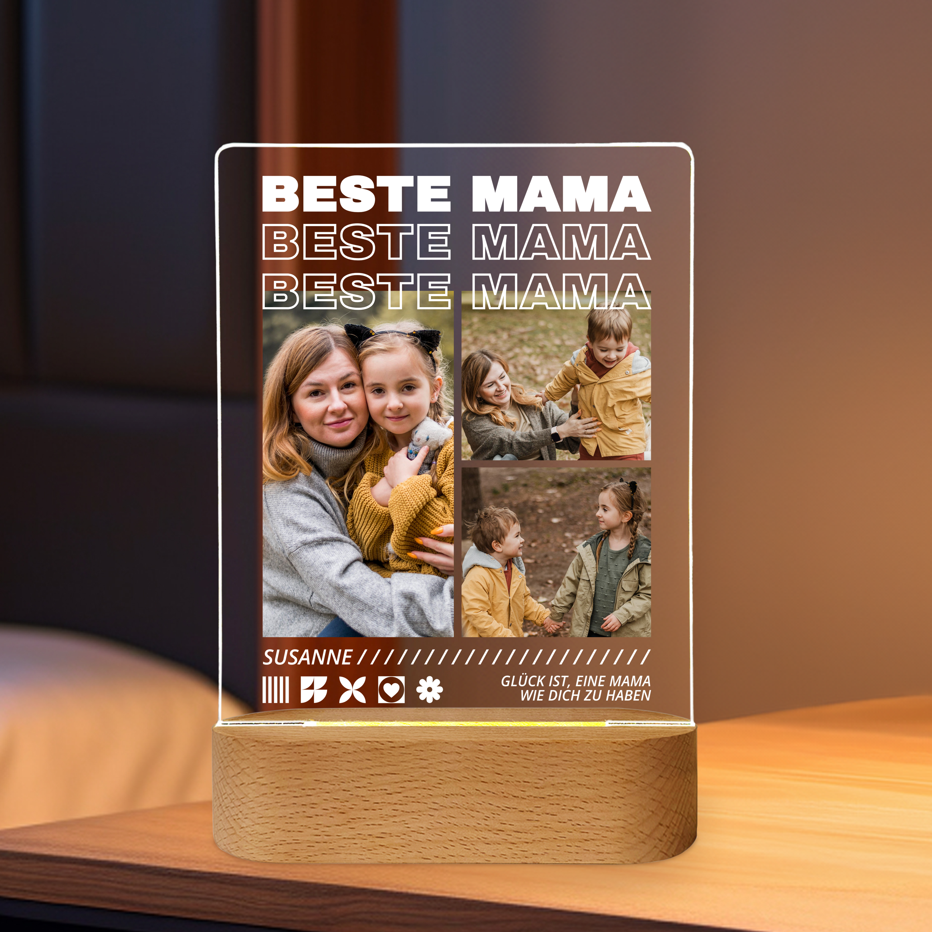 Beste Mama - Personalisiertes Acrylglas mit Licht für Mama
