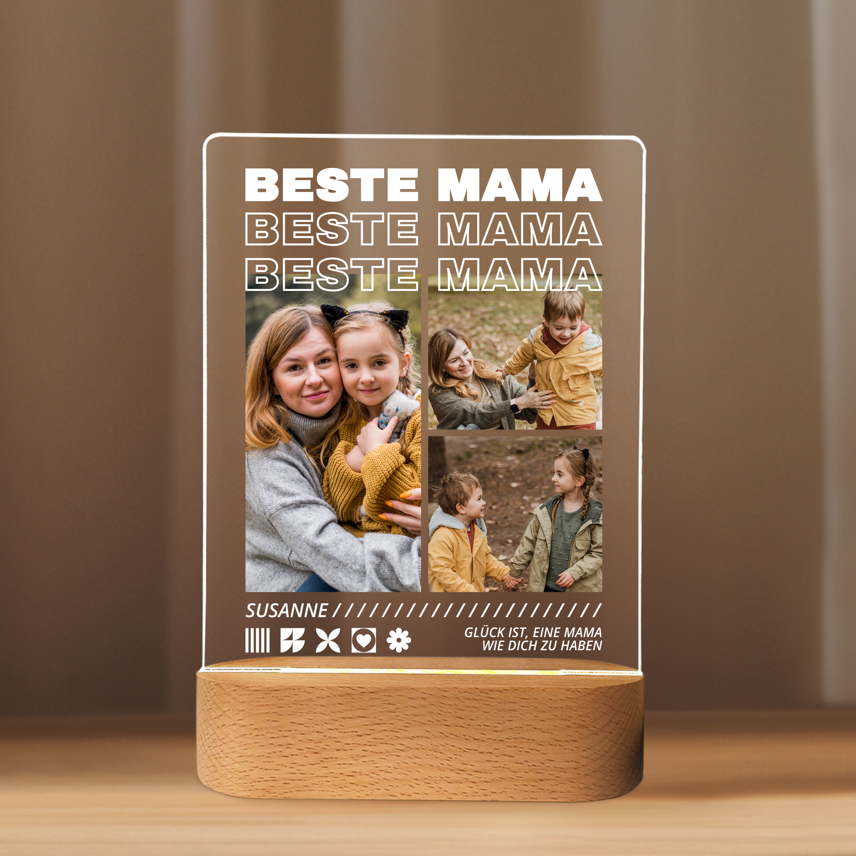 Beste Mama - Personalisiertes Acrylglas mit Licht für Mama
