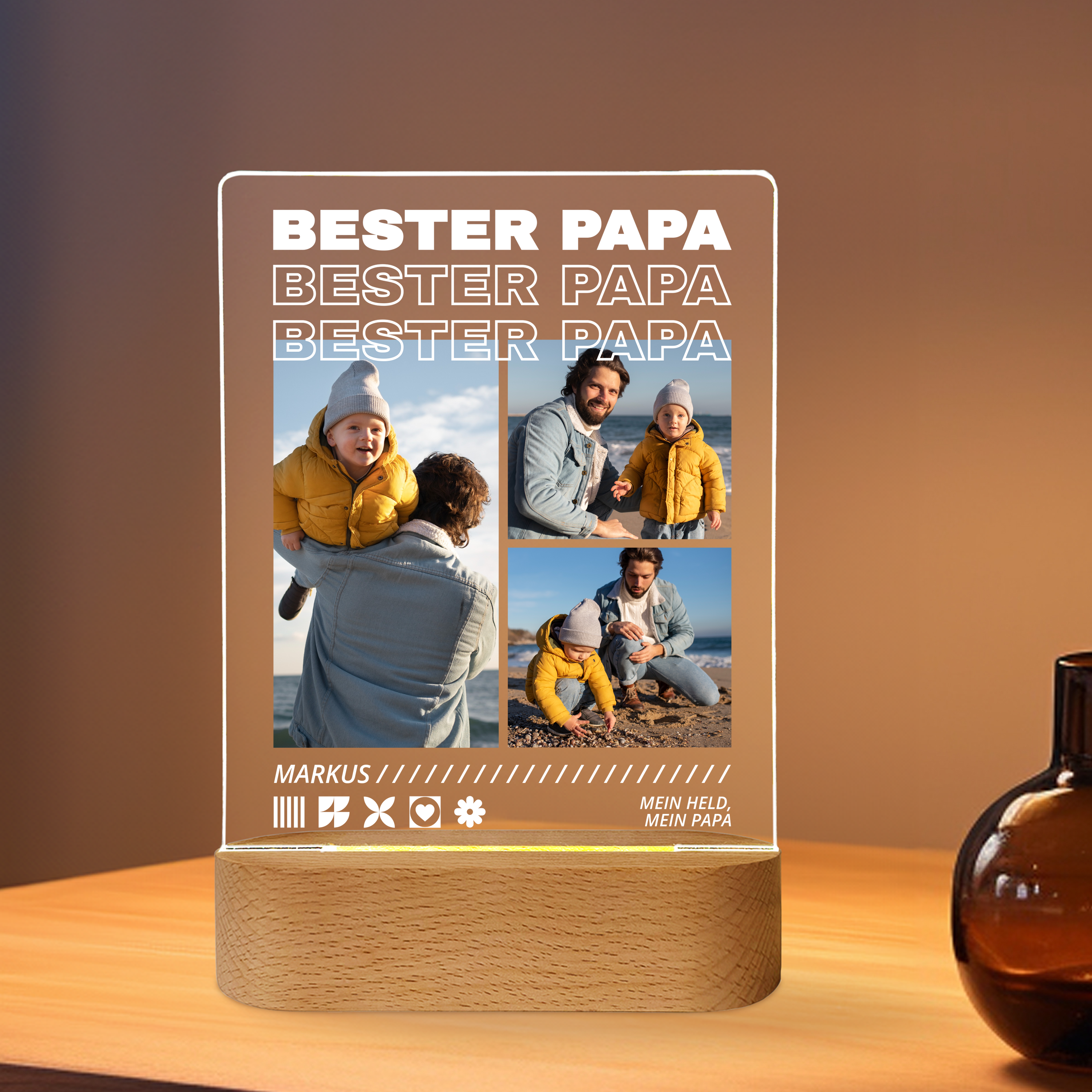 Bester Papa - Personalisiertes Acrylglas mit Licht für Papa