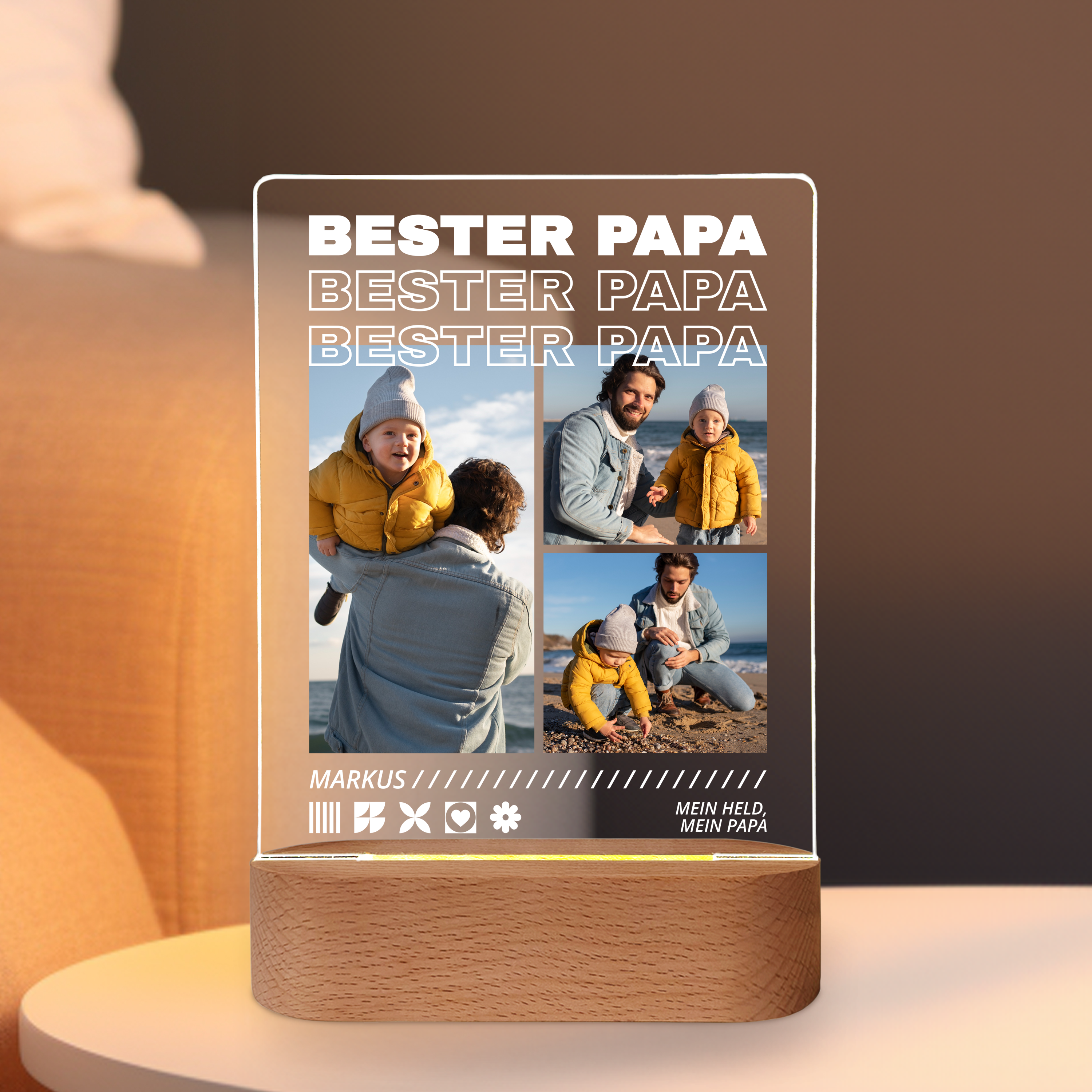 Bester Papa - Personalisiertes Acrylglas mit Licht für Papa