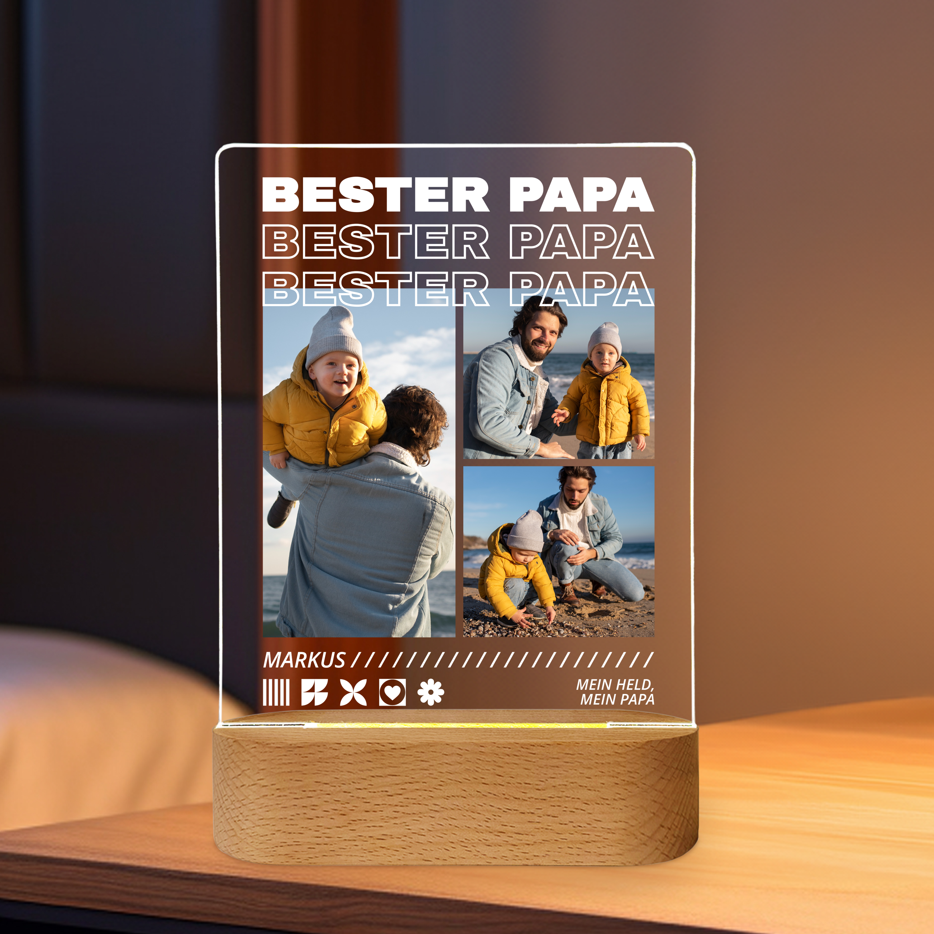 Bester Papa - Personalisiertes Acrylglas mit Licht für Papa