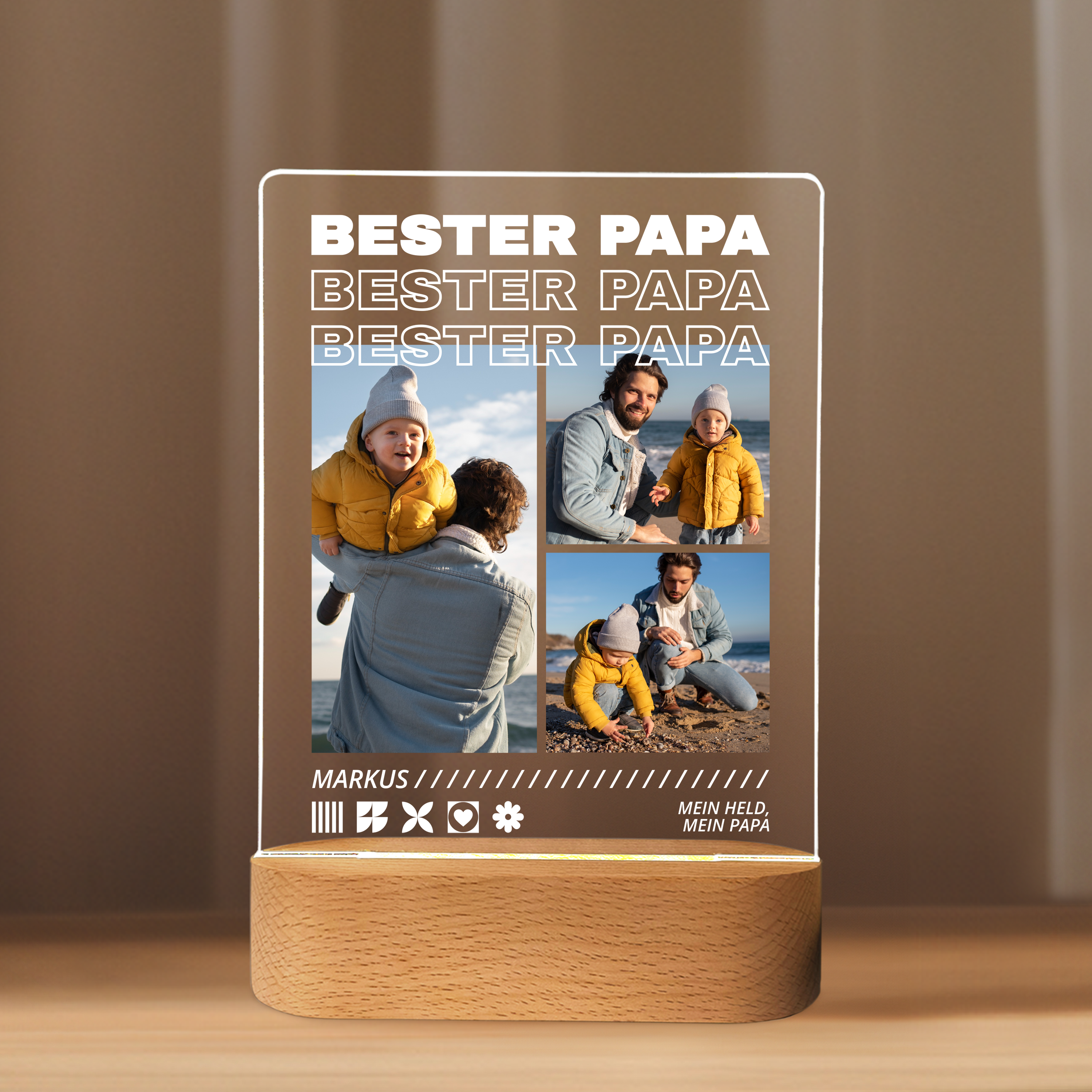 Bester Papa - Personalisiertes Acrylglas mit Licht für Papa