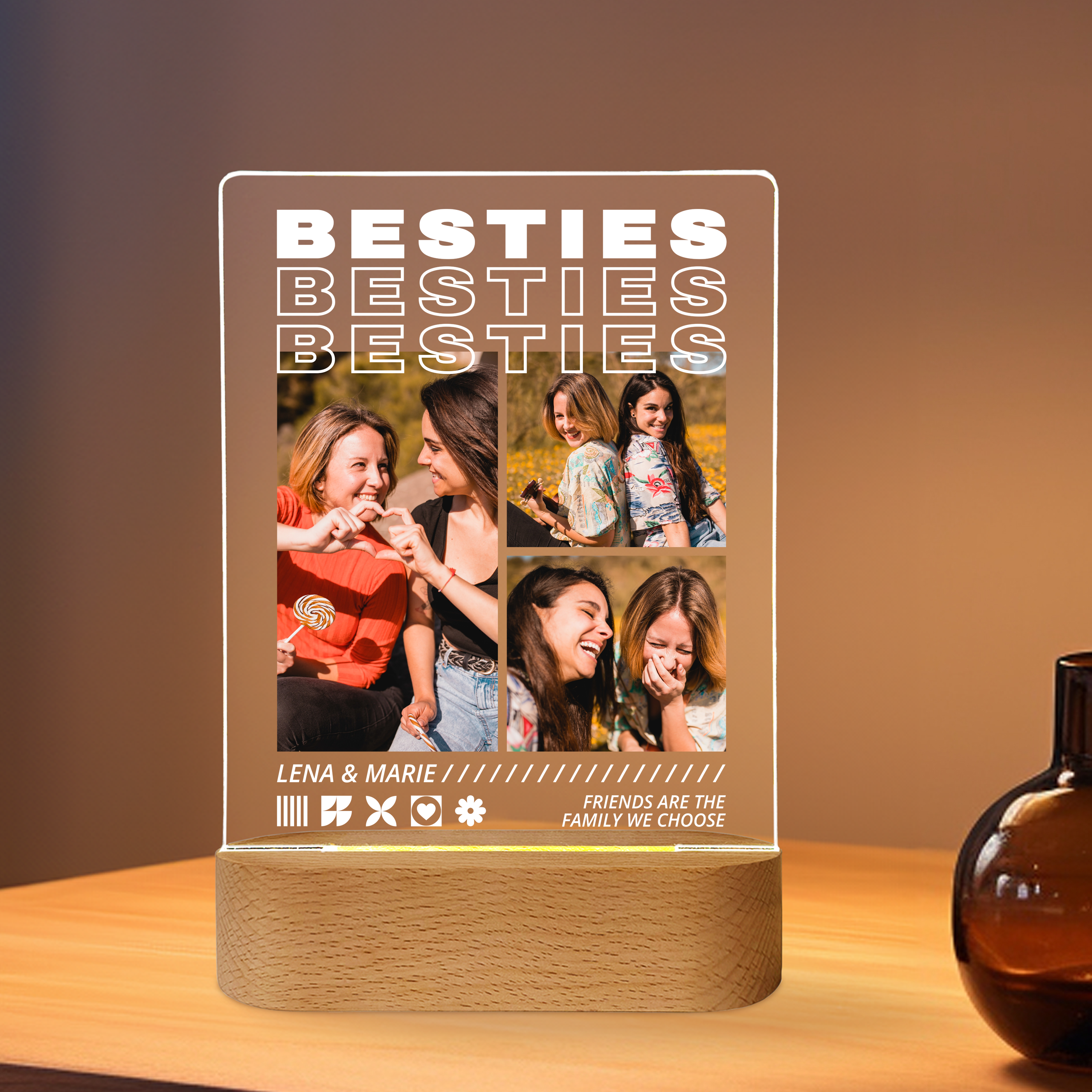 Beste Freundinnen - Personalisiertes Acrylglas mit Licht