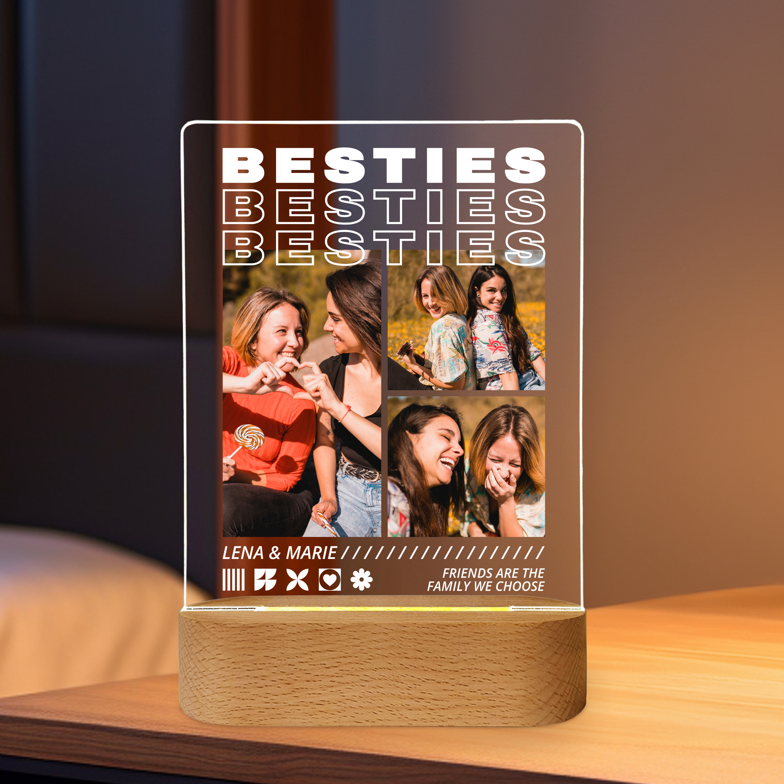 Beste Freundinnen - Personalisiertes Acrylglas mit Licht