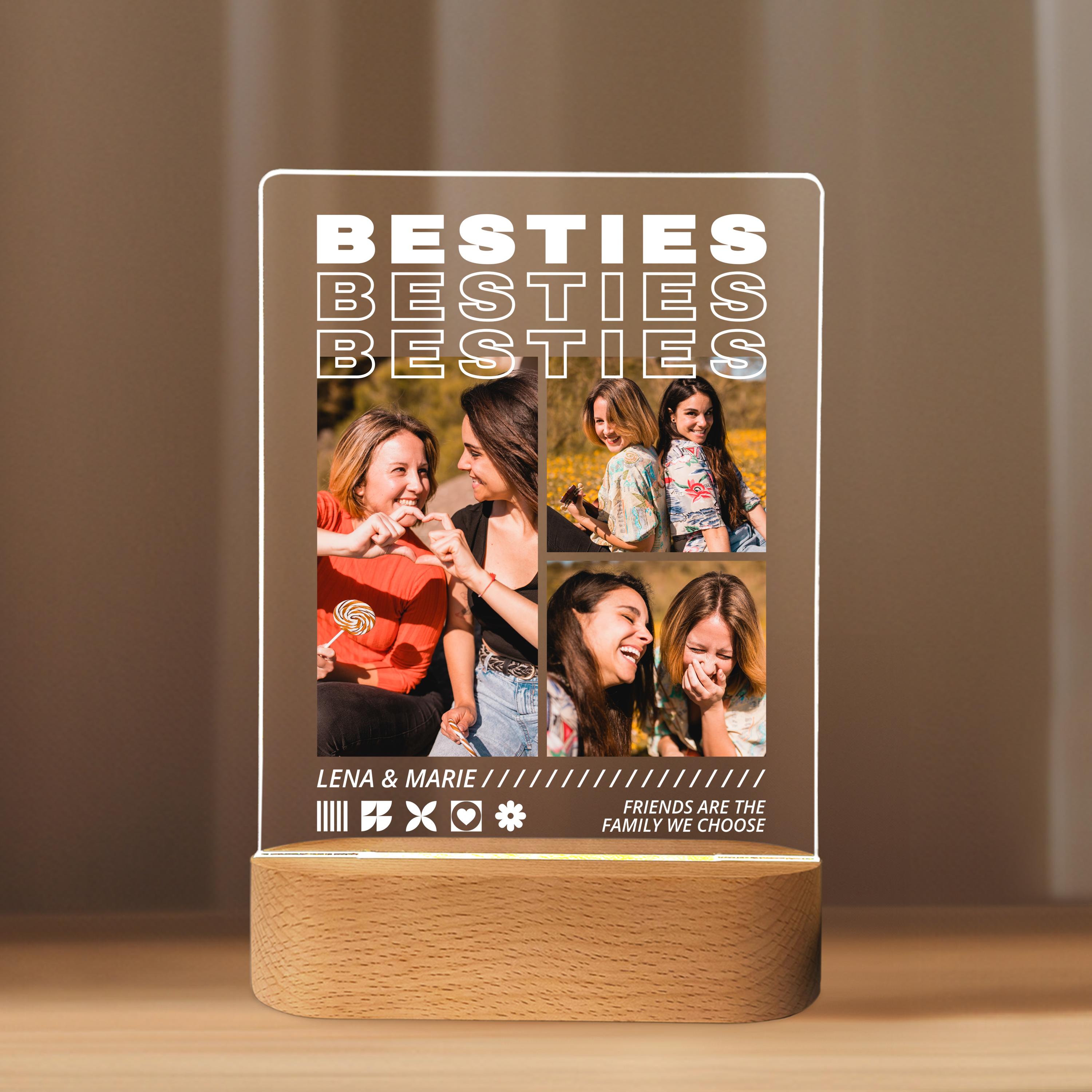Beste Freundinnen - Personalisiertes Acrylglas mit Licht