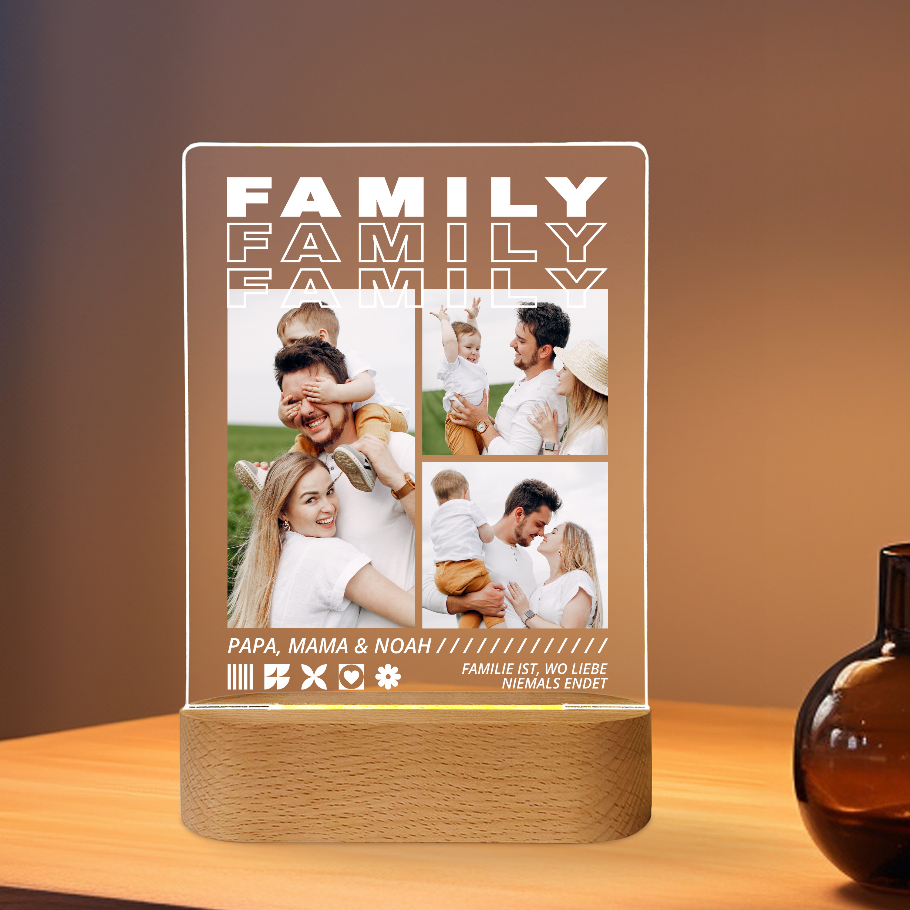 Unsere Familie - Personalisiertes Acrylglas mit Licht