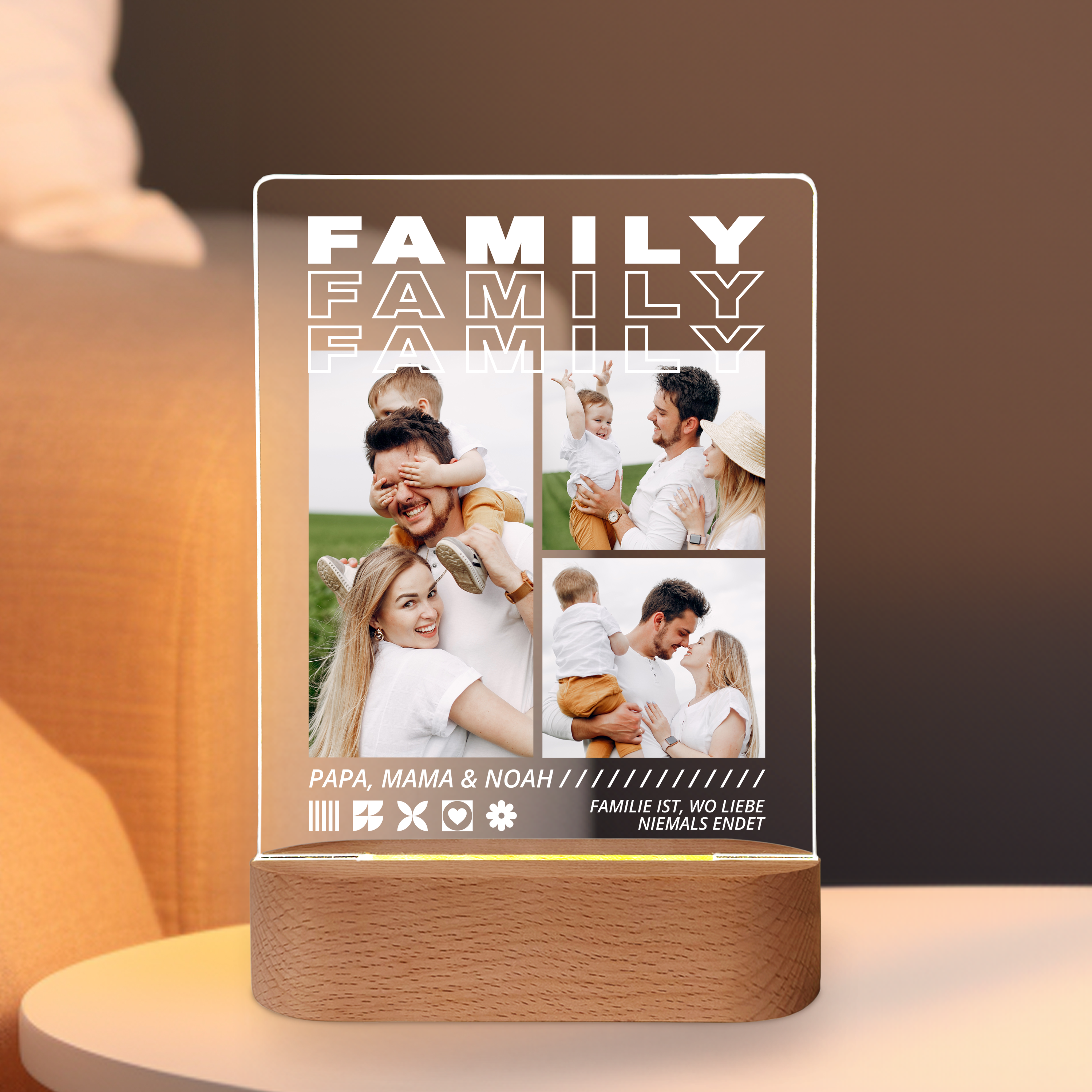 Unsere Familie - Personalisiertes Acrylglas mit Licht