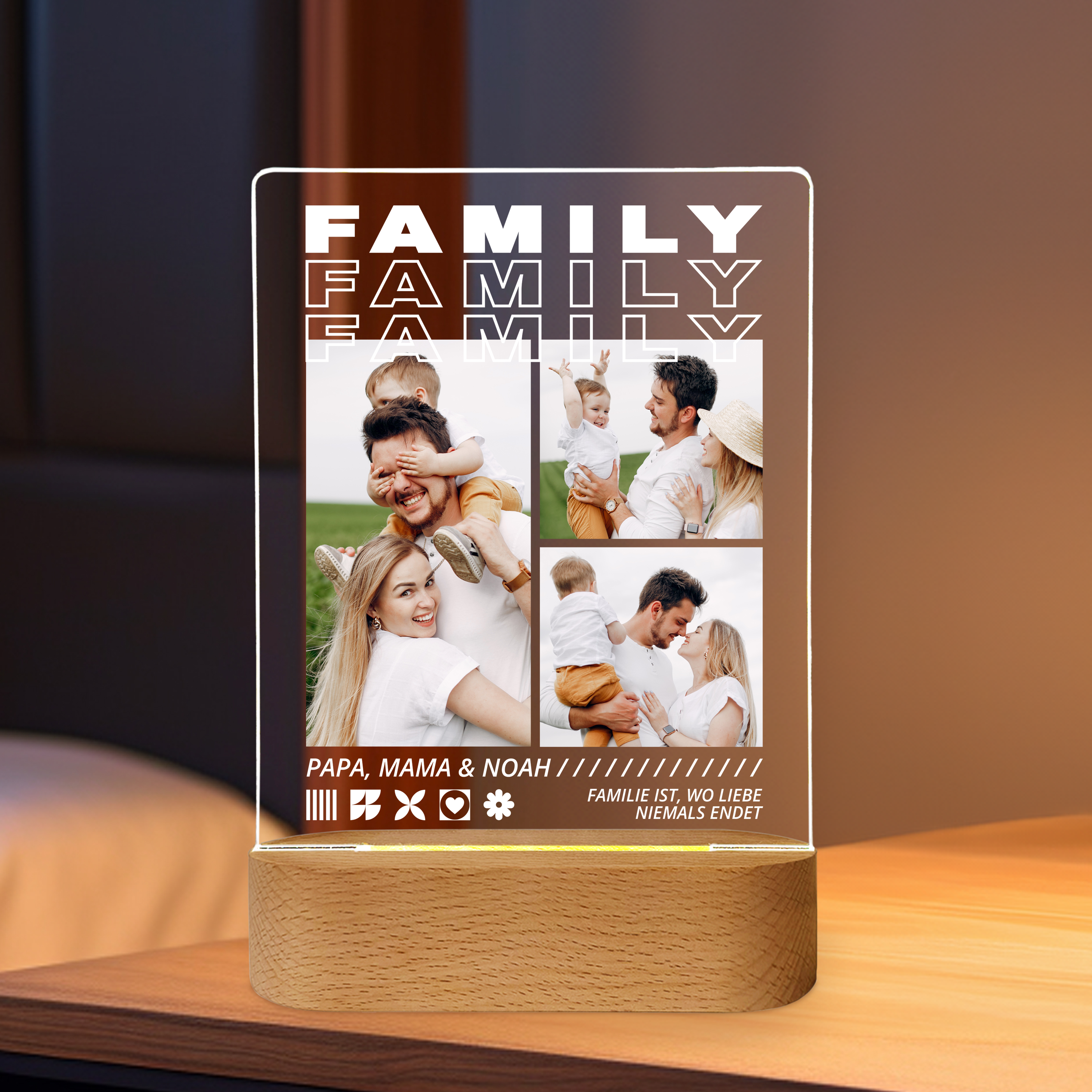 Unsere Familie - Personalisiertes Acrylglas mit Licht