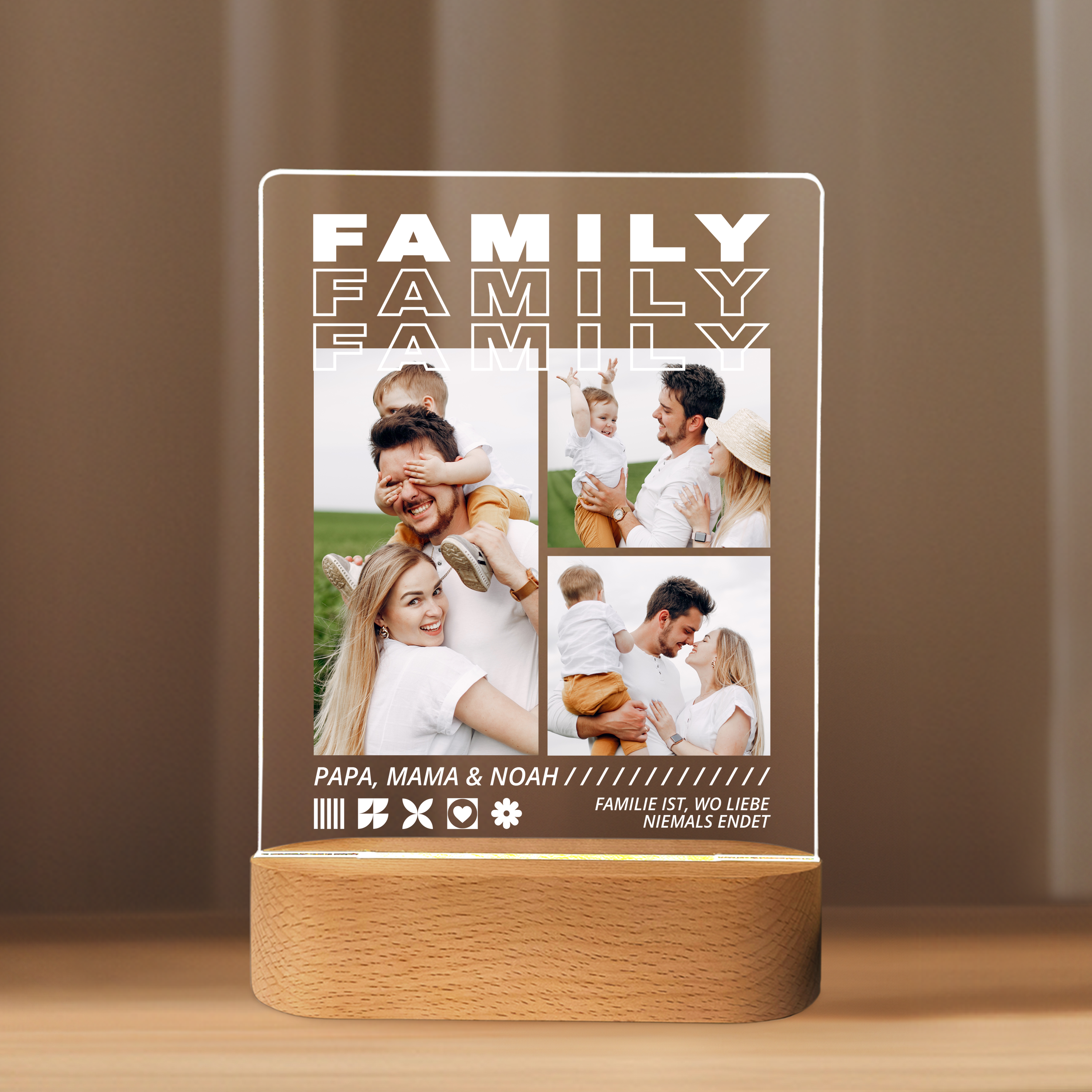 Unsere Familie - Personalisiertes Acrylglas mit Licht