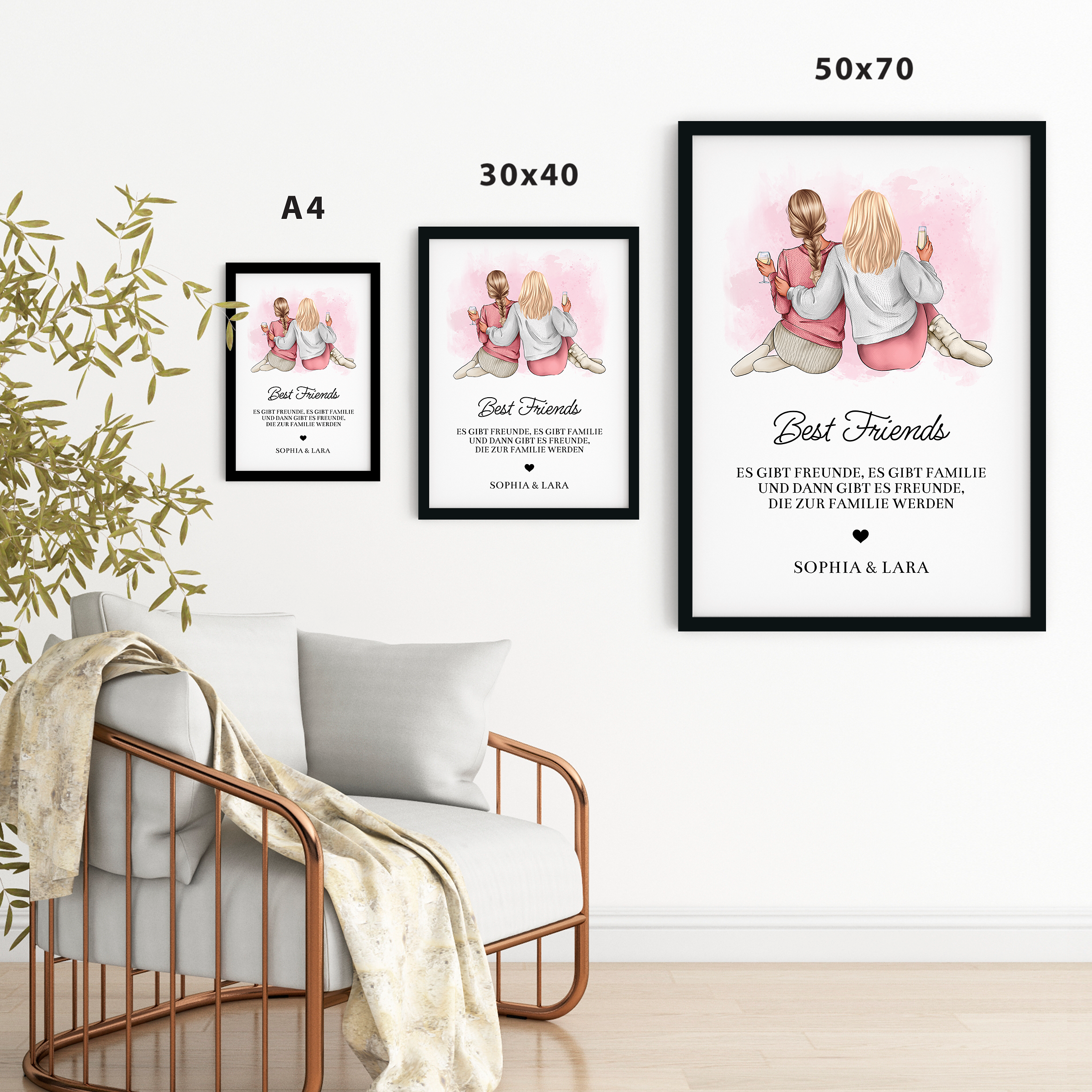 Beste Freundinnen mit Drinks - Personalisiertes Poster