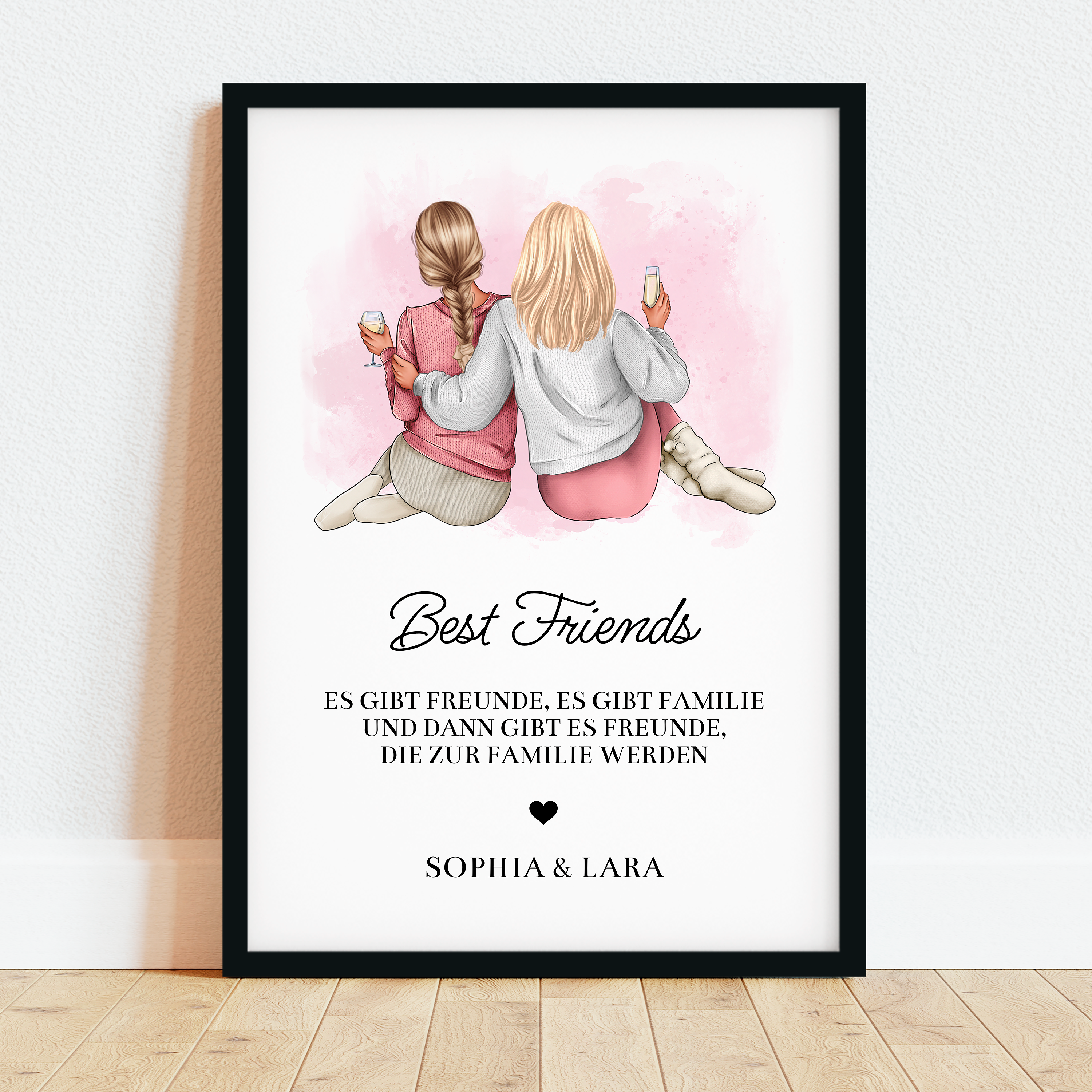 Beste Freundinnen mit Drinks - Personalisiertes Poster