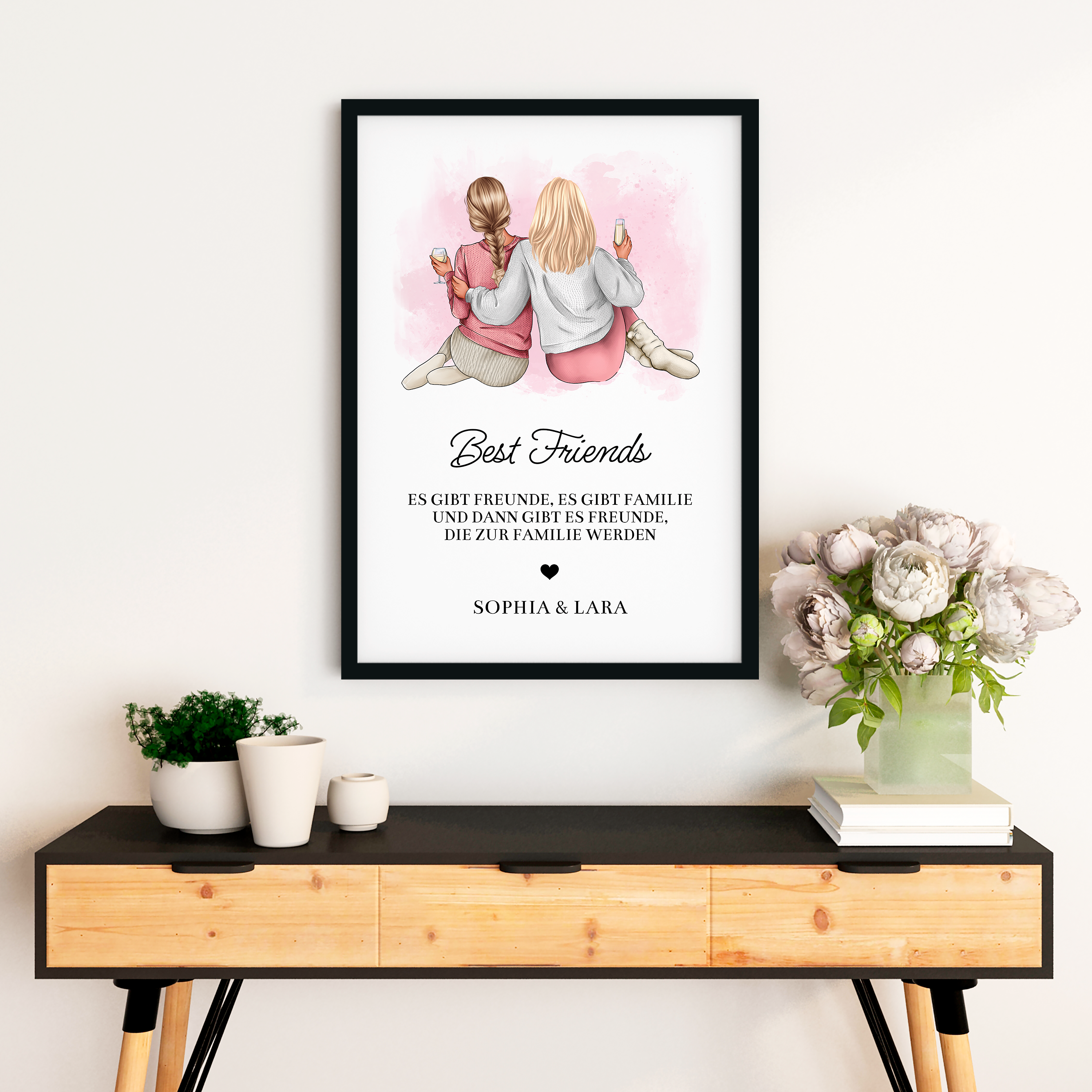 Beste Freundinnen mit Drinks - Personalisiertes Poster