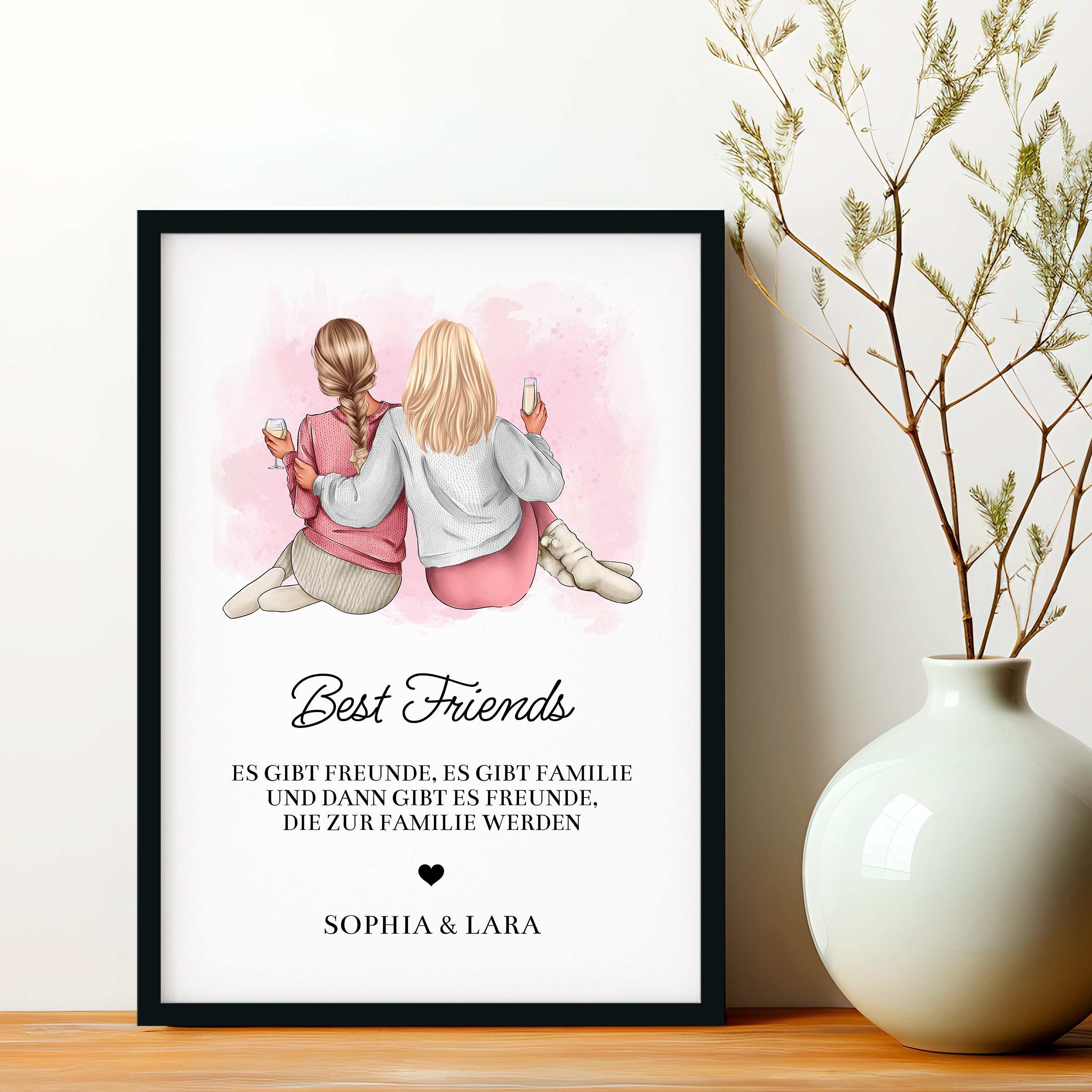 Beste Freundinnen mit Drinks - Personalisiertes Poster
