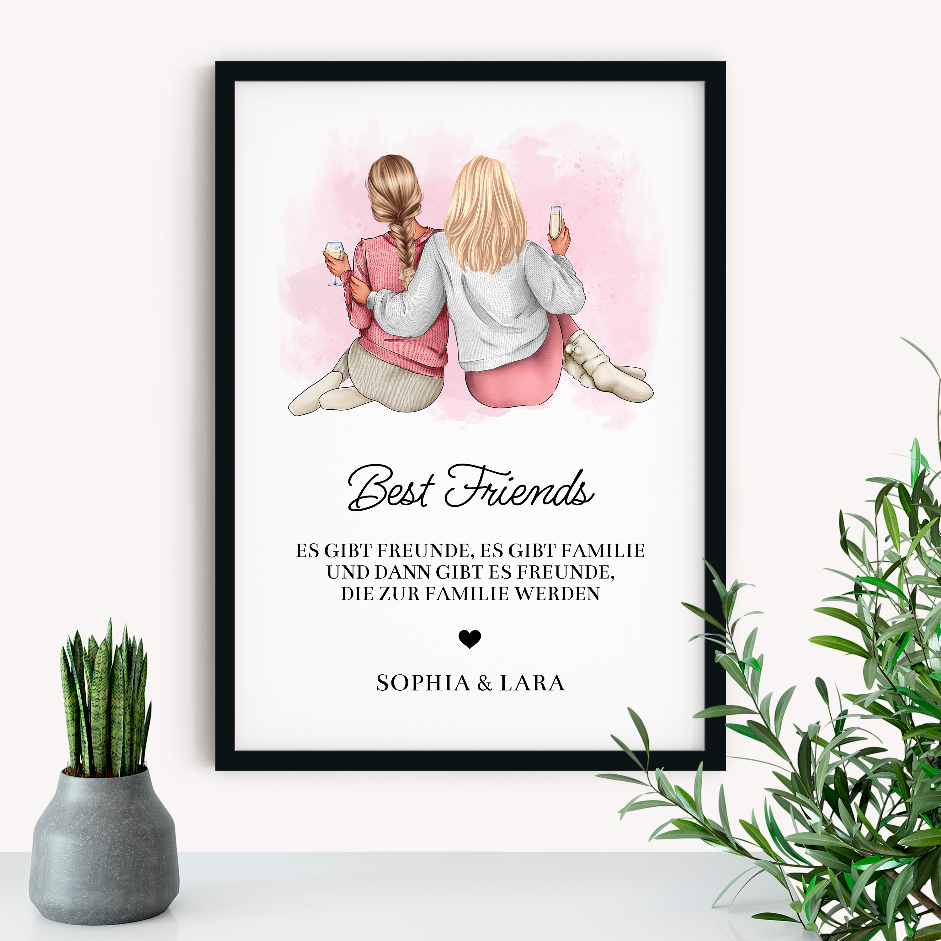 Beste Freundinnen mit Drinks - Personalisiertes Poster