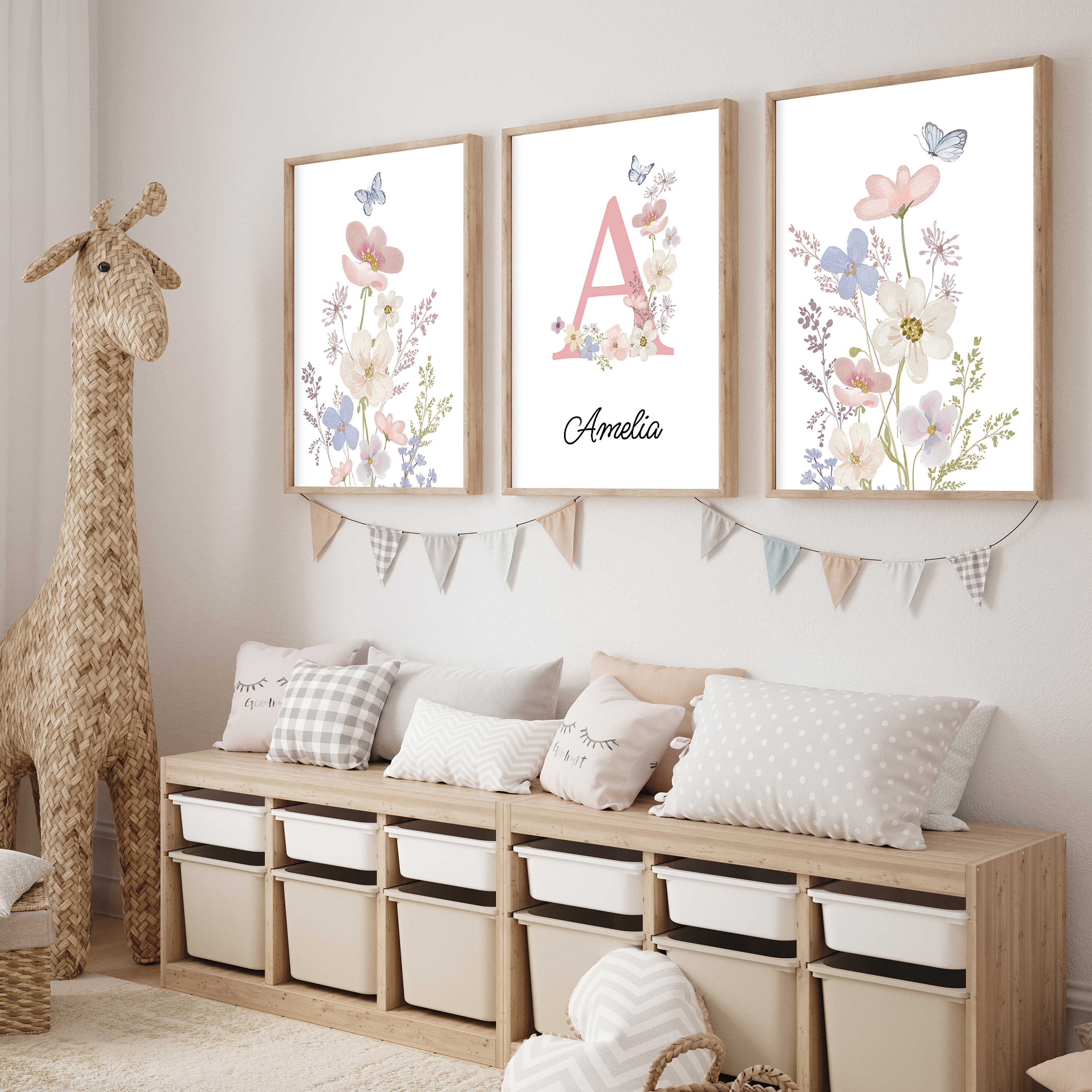 Blumenwiese - Personalisiertes Poster für Kinder zur Geburt mit Name