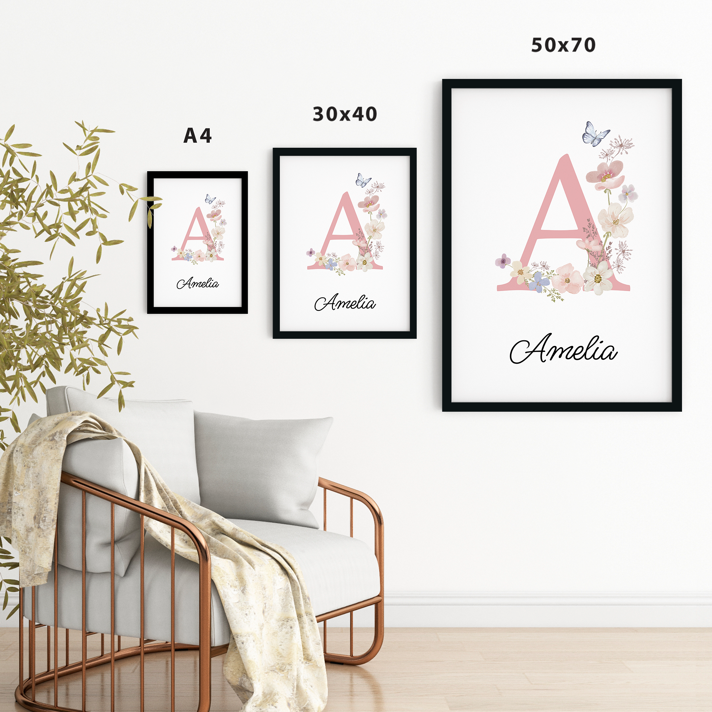 Blumenwiese - Personalisiertes Poster für Kinder zur Geburt mit Name