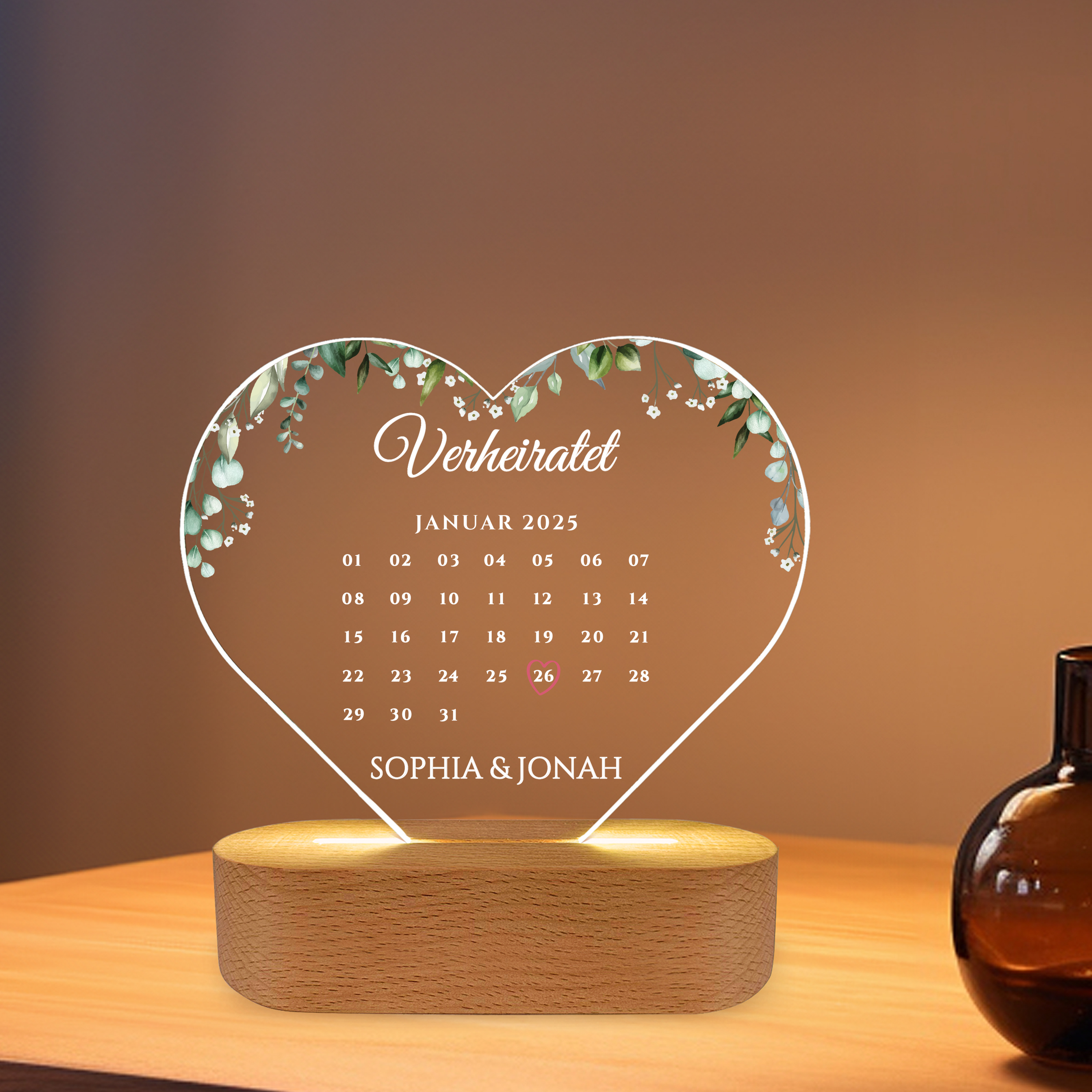 Euer Hochzeitstag - Personalisiertes Liebeslicht für Paare mit Kalenderblatt