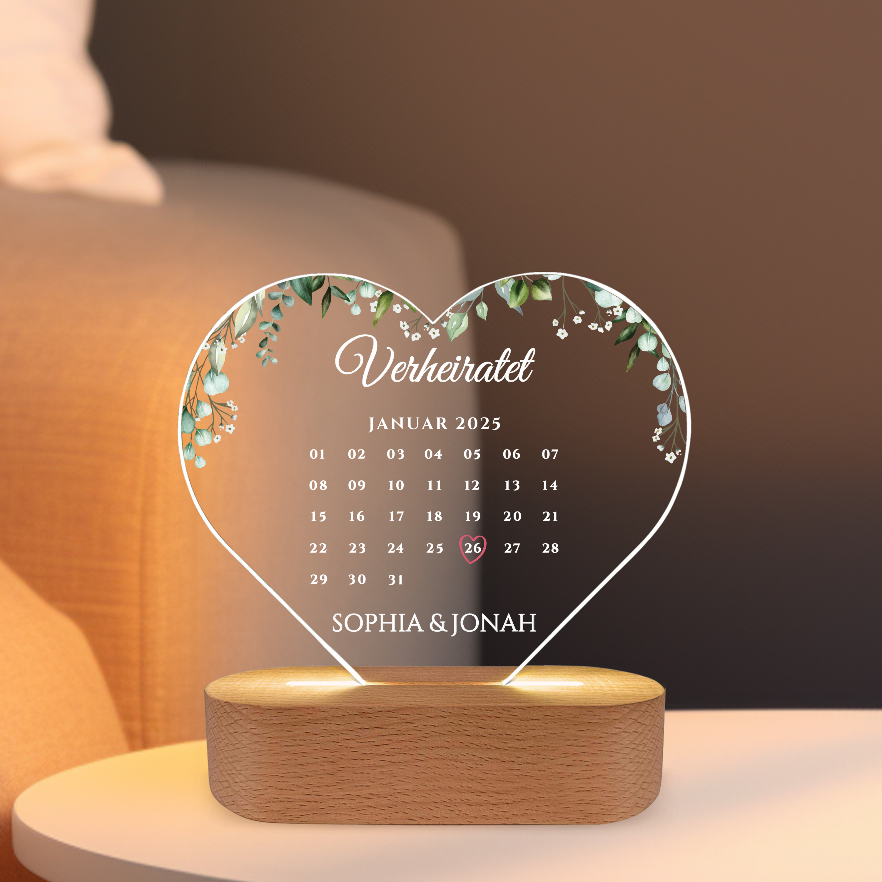 Euer Hochzeitstag - Personalisiertes Liebeslicht für Paare mit Kalenderblatt