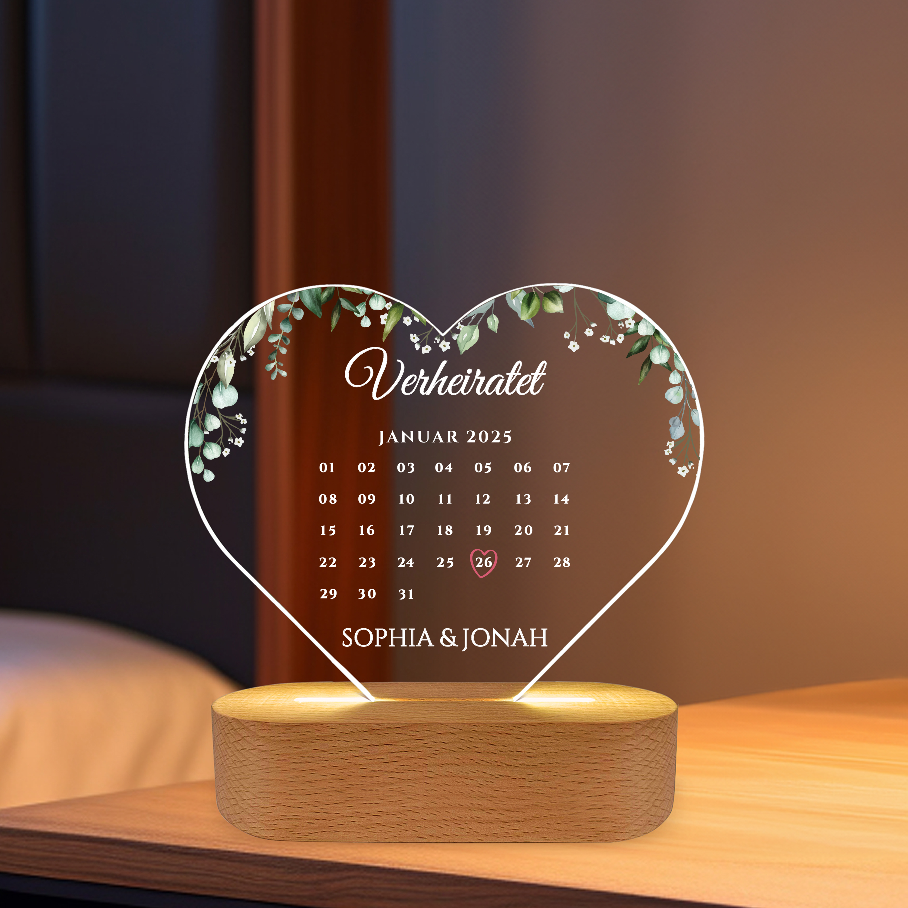 Euer Hochzeitstag - Personalisiertes Liebeslicht für Paare mit Kalenderblatt
