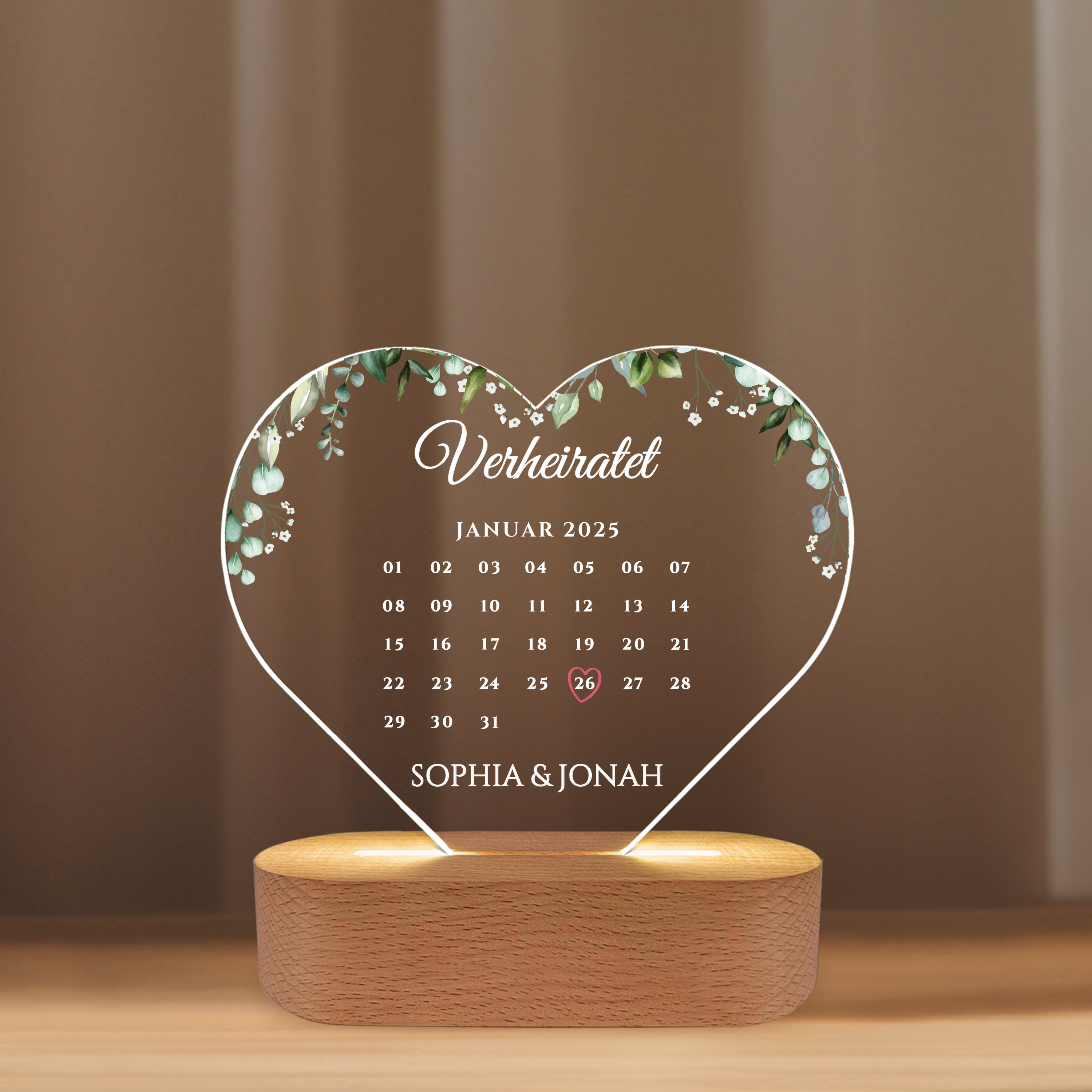 Euer Hochzeitstag - Personalisiertes Liebeslicht für Paare mit Kalenderblatt