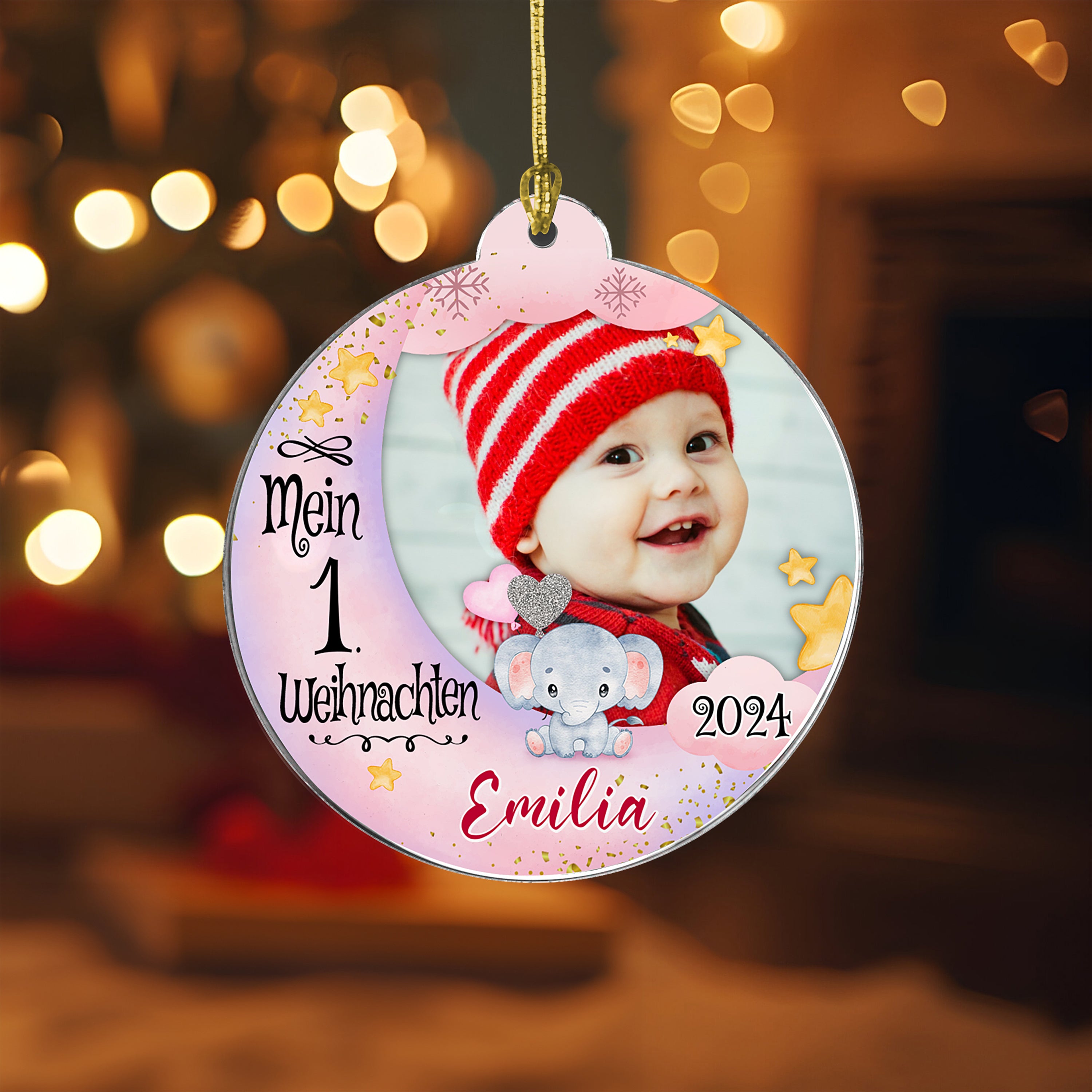Babys erstes Weihnachten mit Foto - Personalisierter Christbaumschmuck