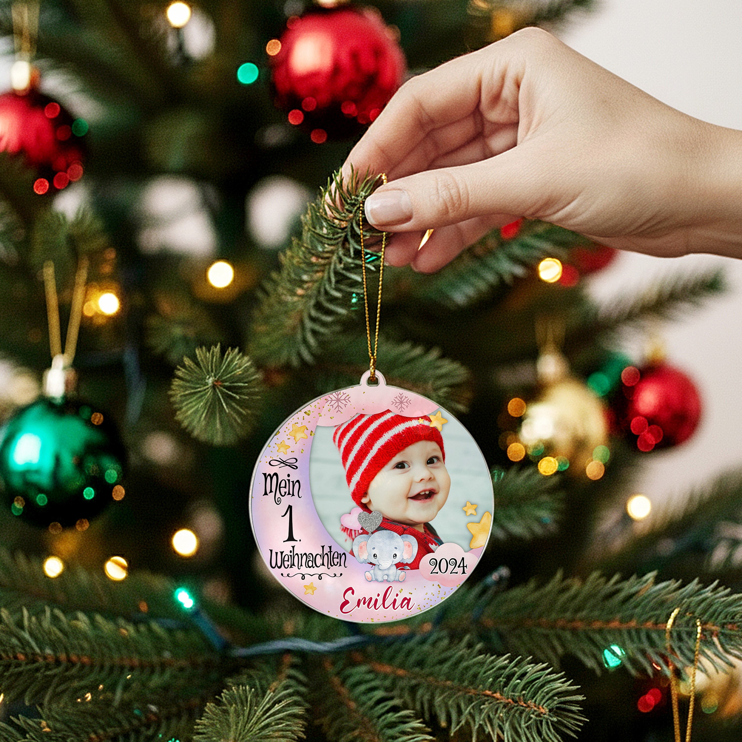 Babys erstes Weihnachten mit Foto - Personalisierter Christbaumschmuck