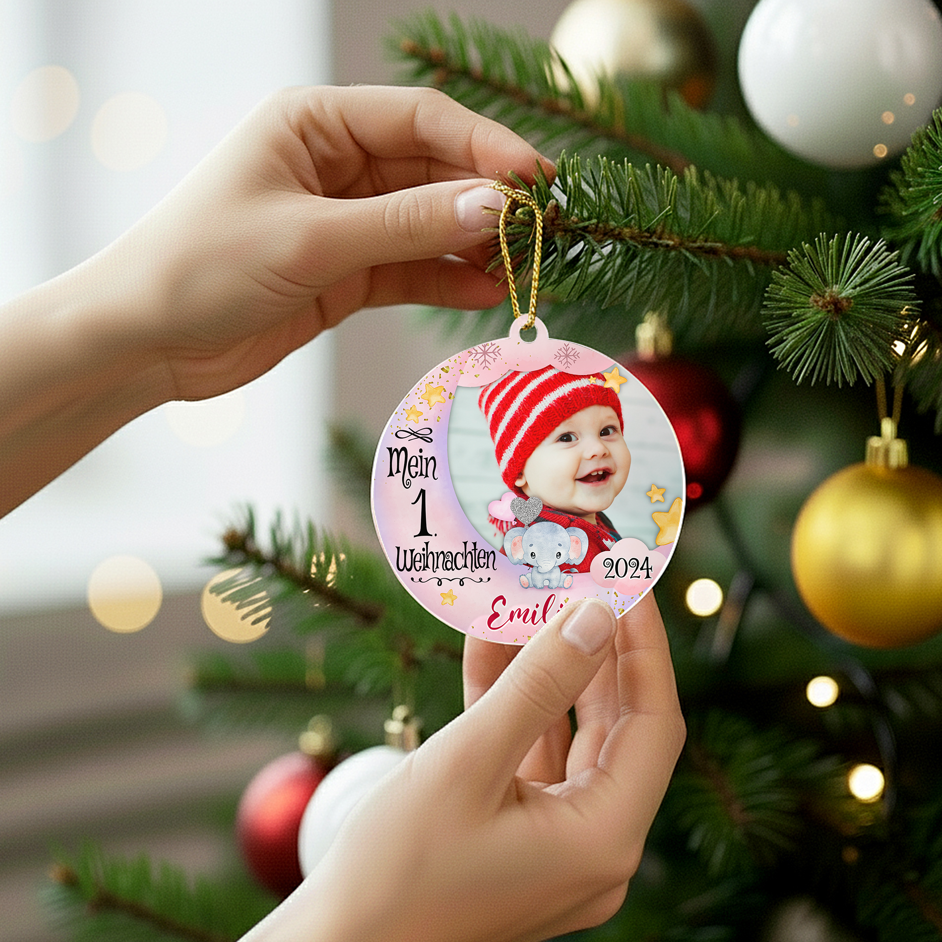 Babys erstes Weihnachten mit Foto - Personalisierter Christbaumschmuck