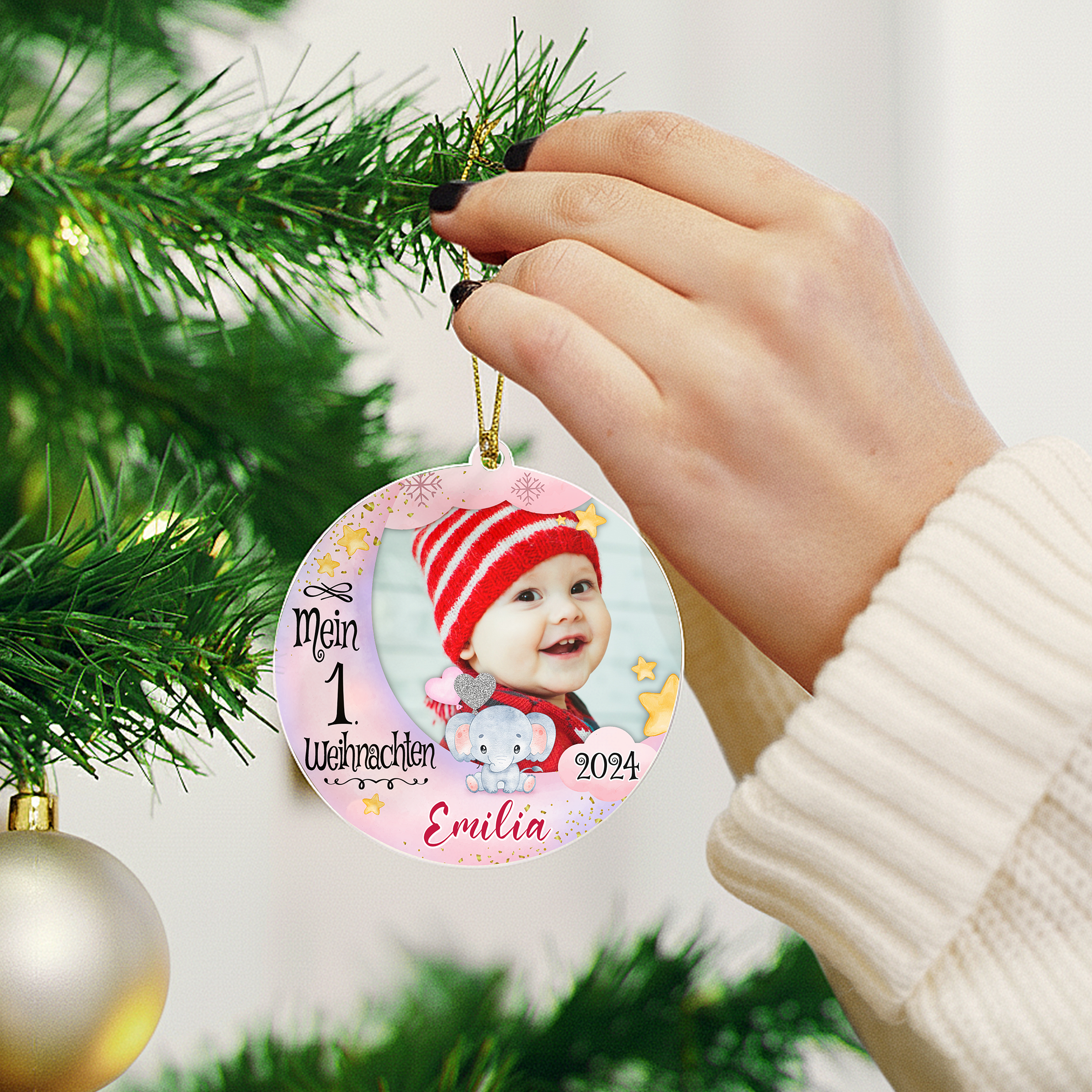 Babys erstes Weihnachten mit Foto - Personalisierter Christbaumschmuck