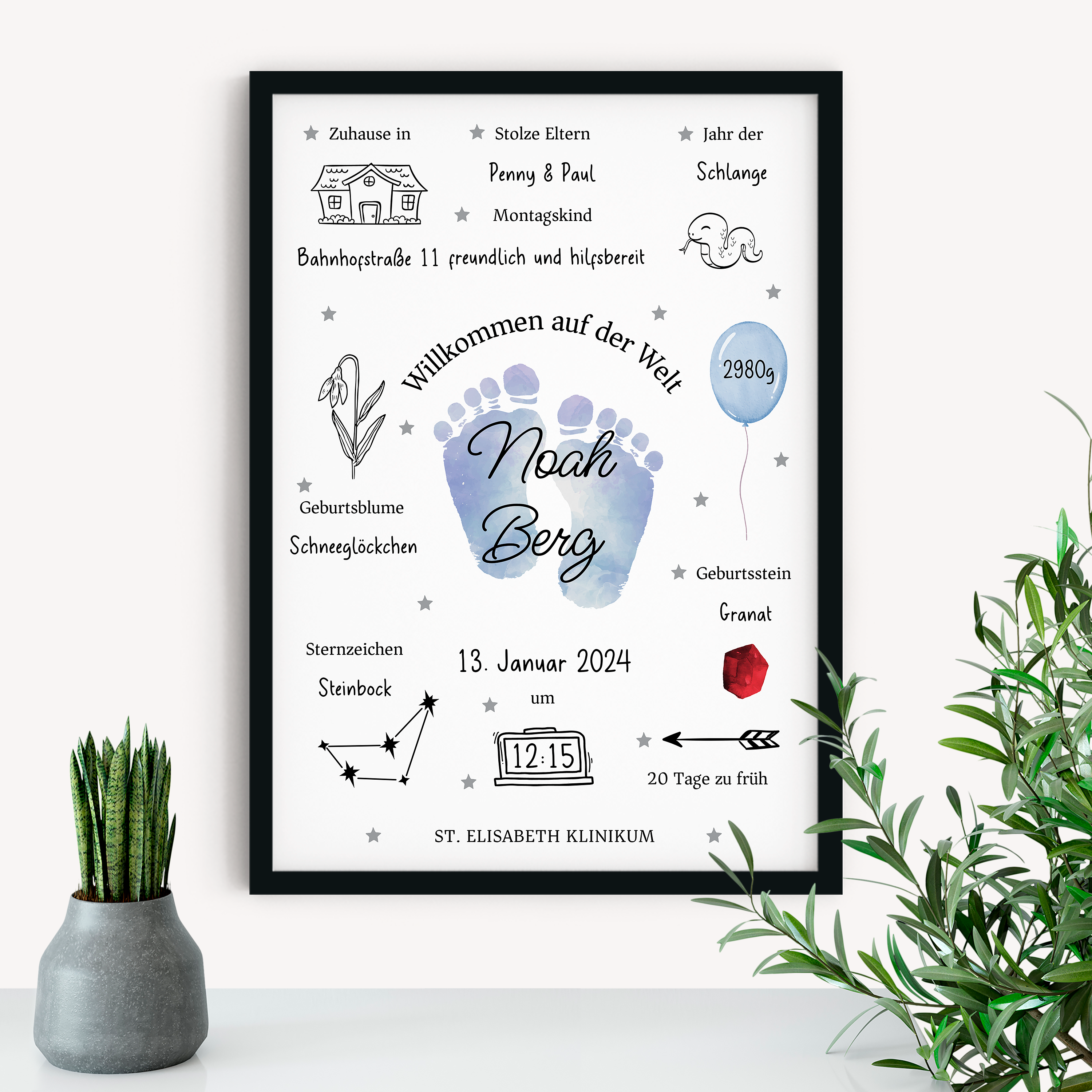 Willkommen im Leben - Personalisiertes Poster zur Geburt