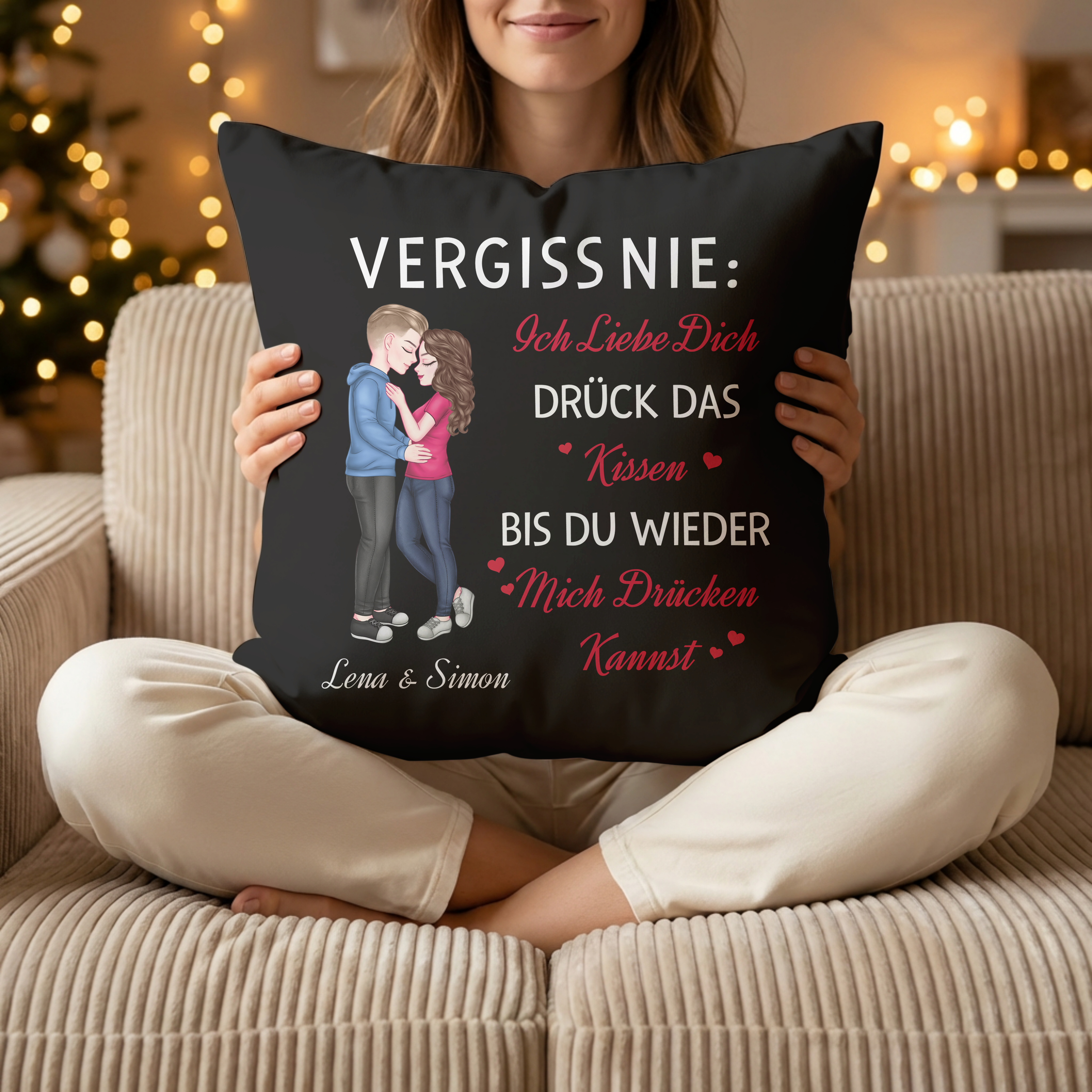 Drück Mich Kuschelkissen für Paare - Personalisiertes Kissen