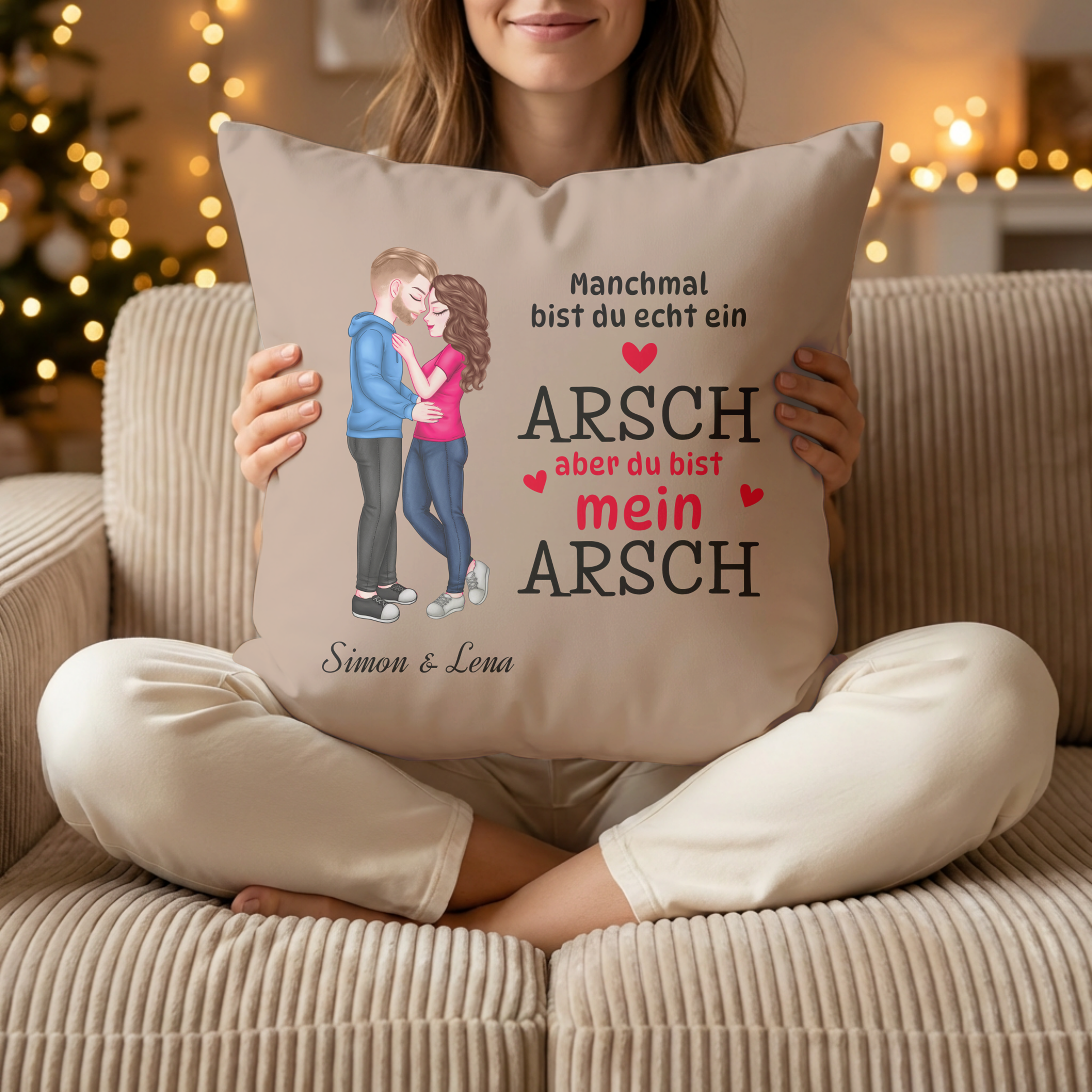Du bist mein Arsch - Personalisiertes Kissen für Paare in Dunkel Beige