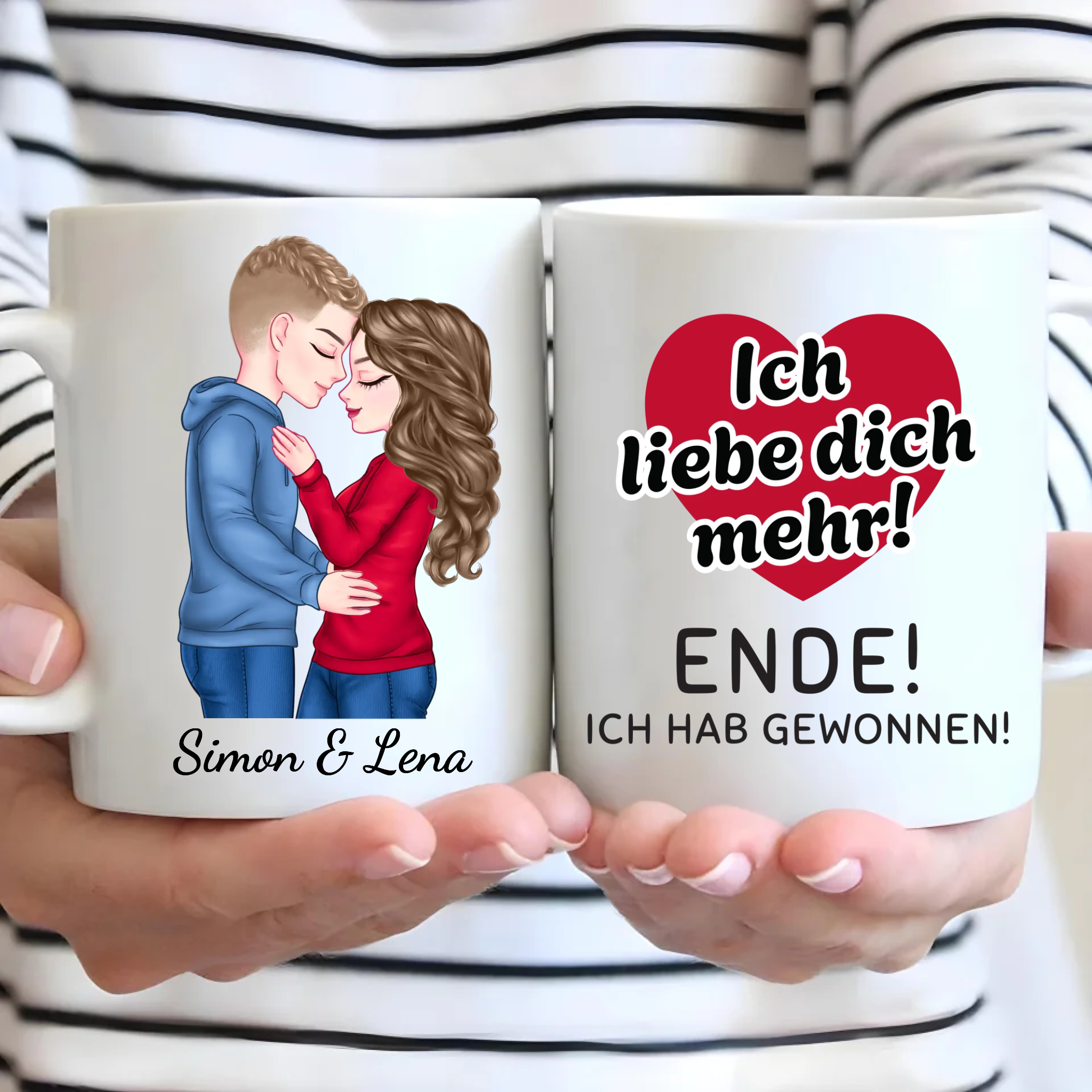Ich liebe dich mehr - Personalisierte Tasse für Paare