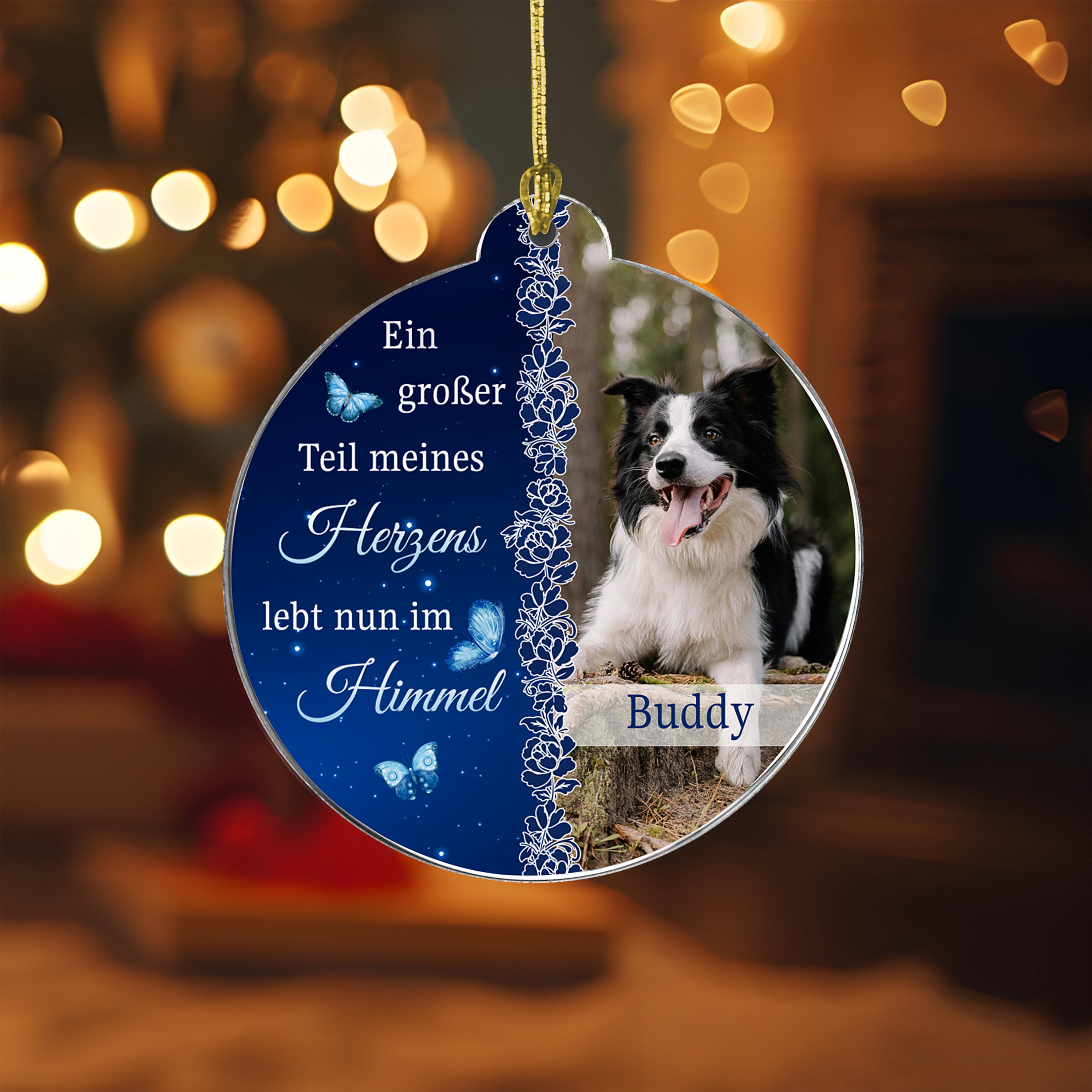 Liebevolle Haustier Erinnerung mit Foto - Personalisierter Christbaumschmuck