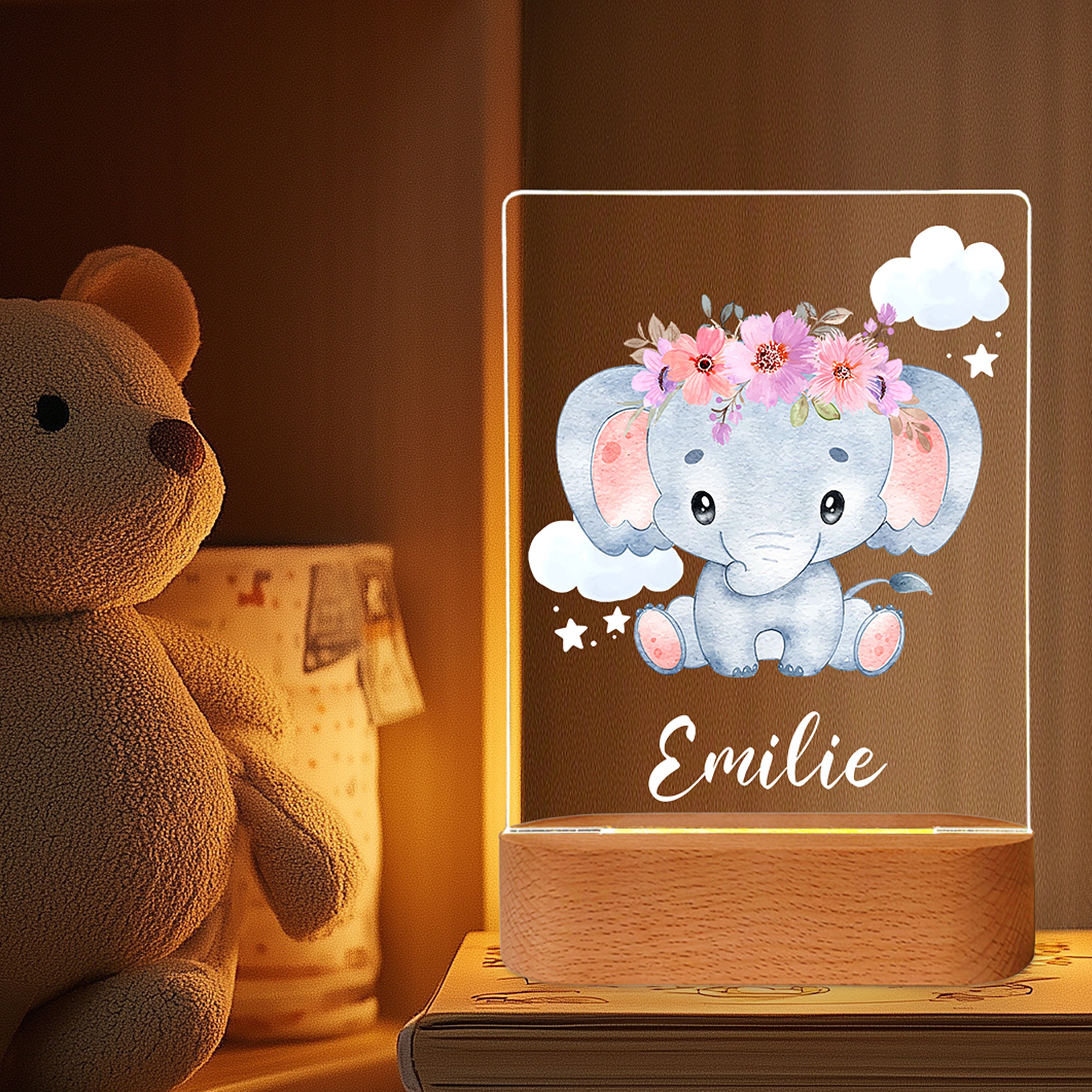 Niedlicher Elefant - Personalisiertes Nachtlicht für Kinder