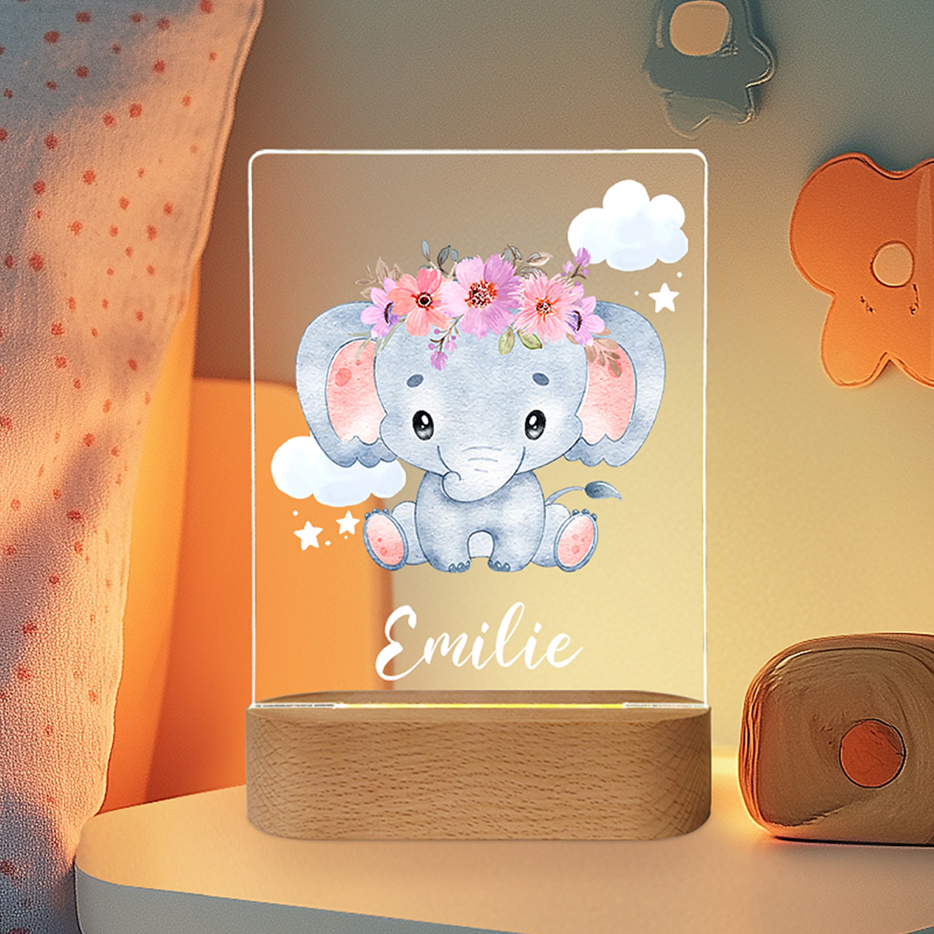 Niedlicher Elefant - Personalisiertes Nachtlicht für Kinder