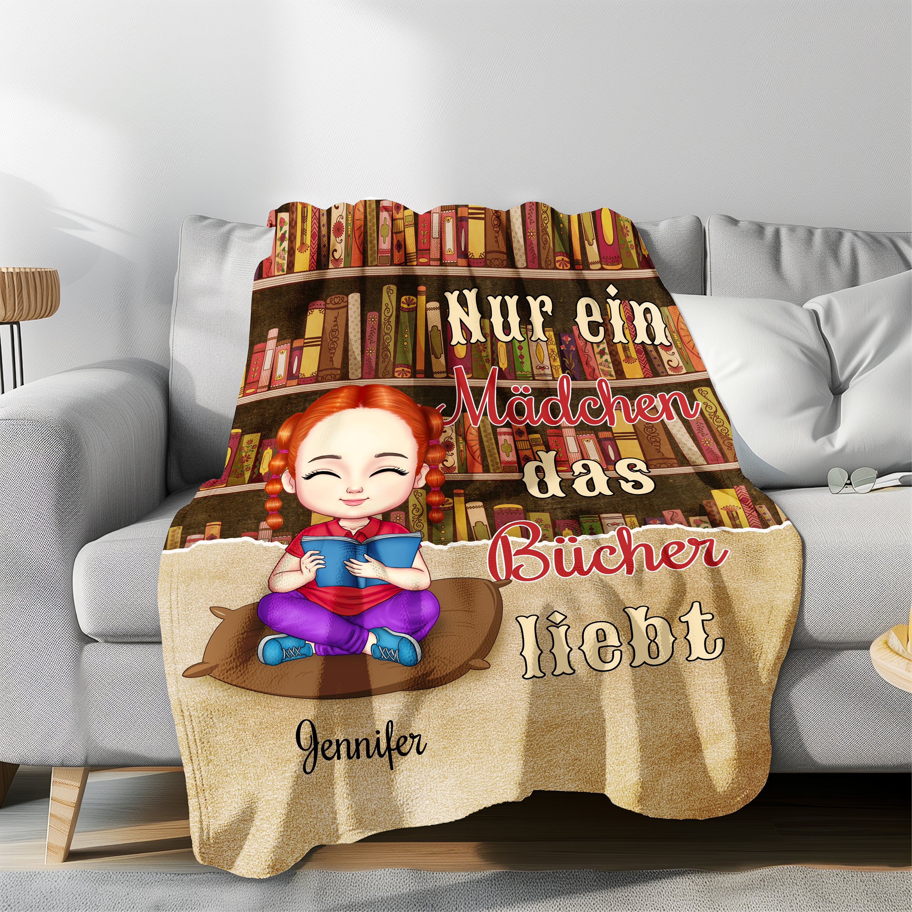 Bücher-Mädchen oder Bücher-Junge - Personalisierte Kuscheldecke