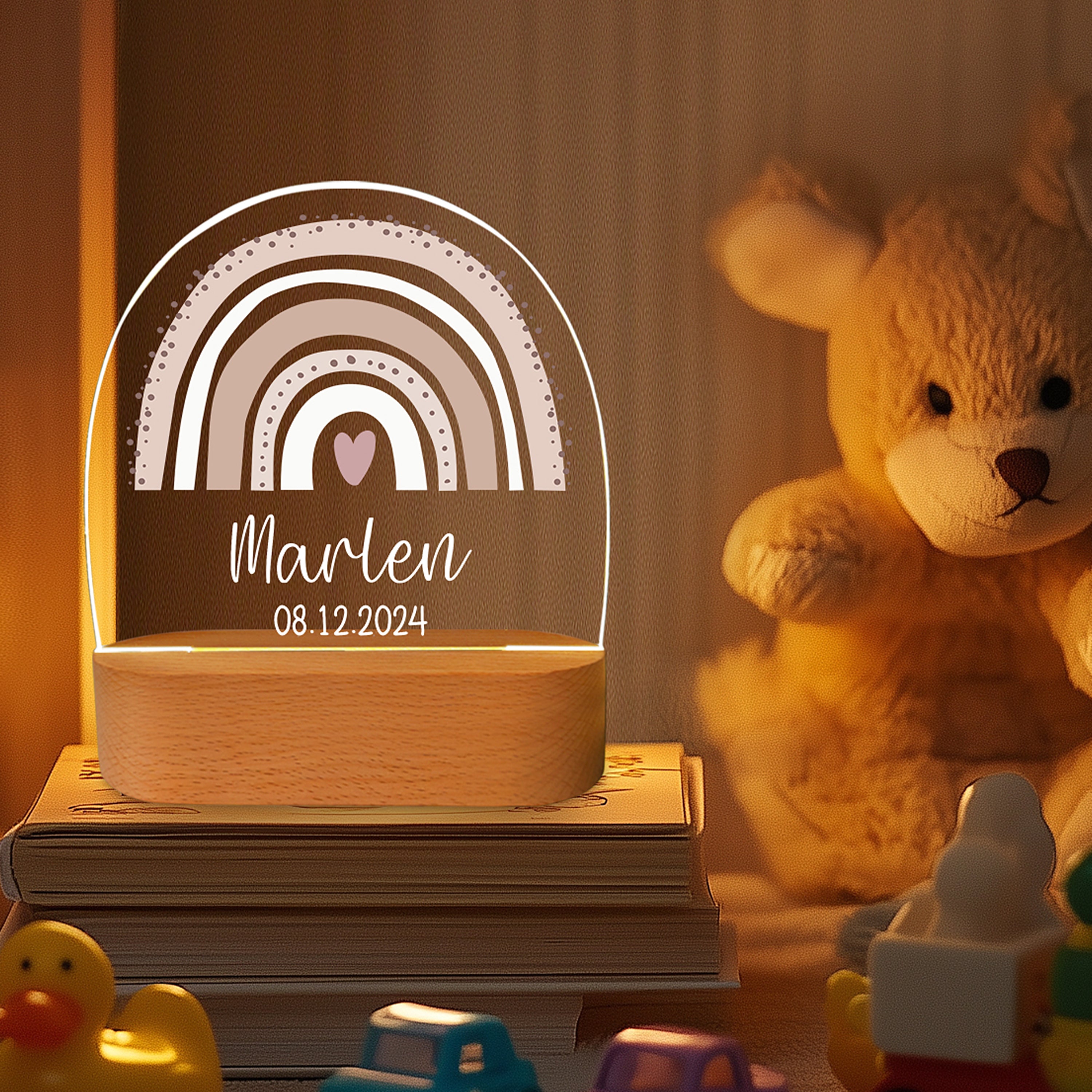 Regenbogen Herz - Personalisiertes Nachtlicht für Kinder