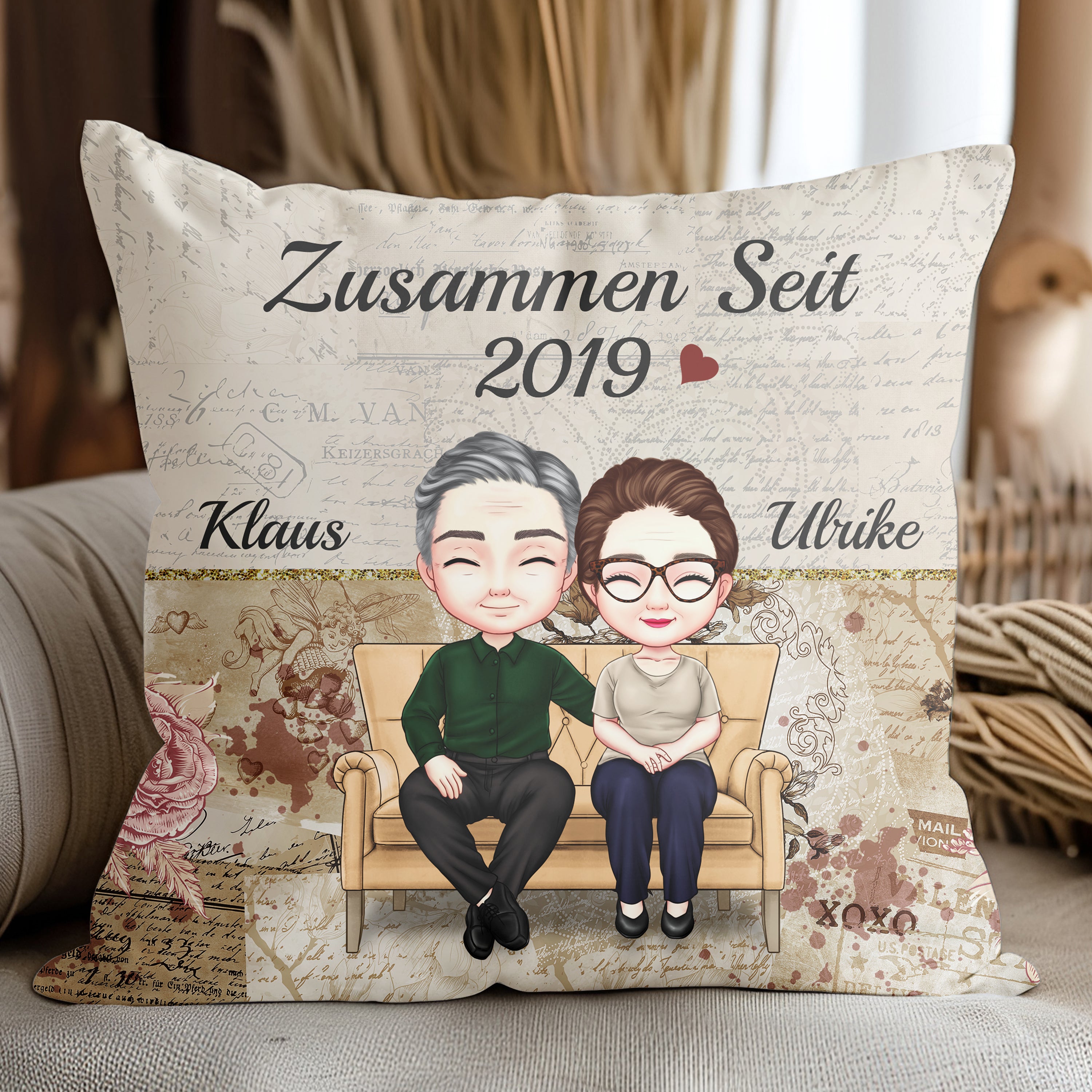 Zusammen seit Jahren Kuschelkissen für Paare - Personalisiertes Kissen