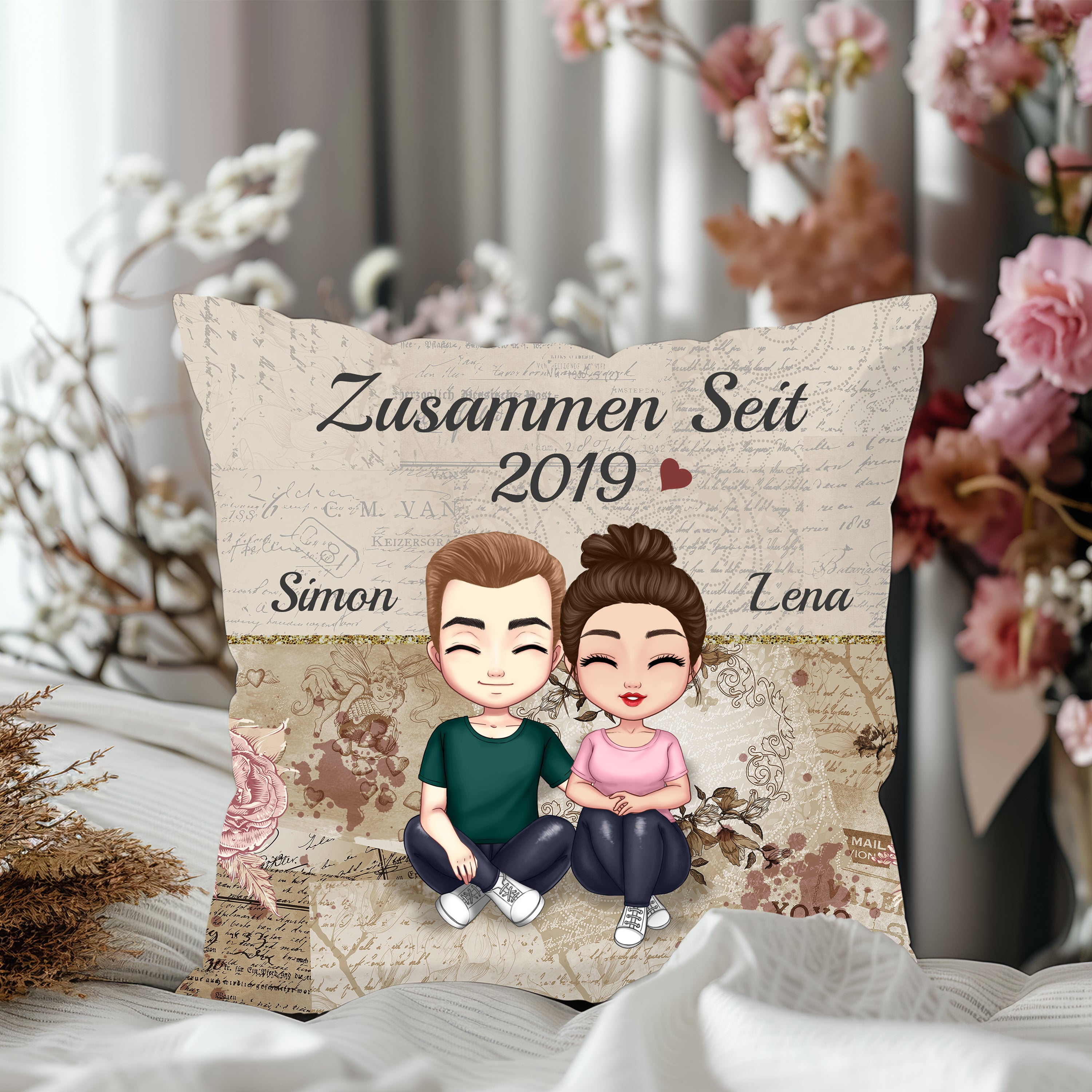 Zusammen seit Jahren Kuschelkissen für Paare - Personalisiertes Kissen