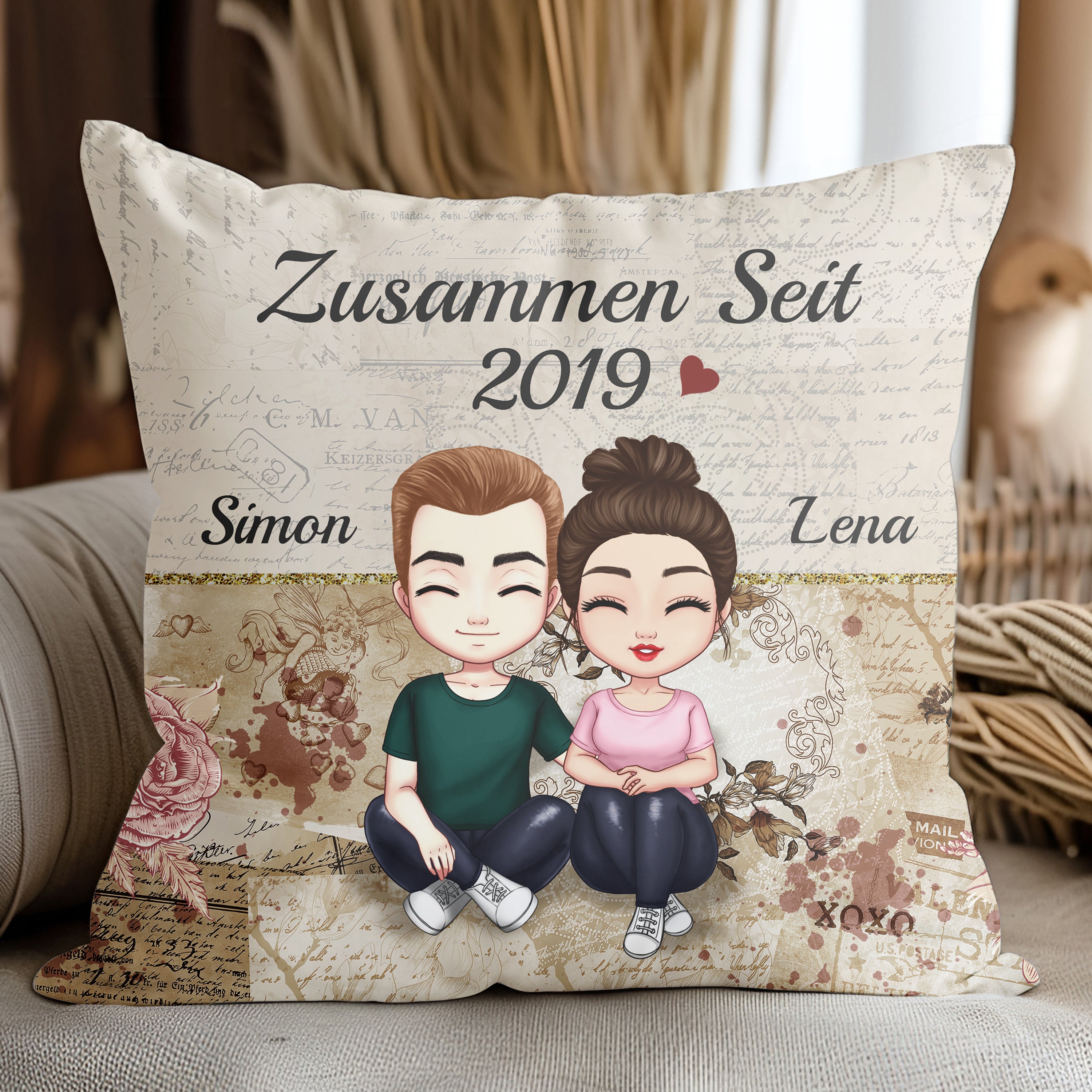 Zusammen seit Jahren Kuschelkissen für Paare - Personalisiertes Kissen
