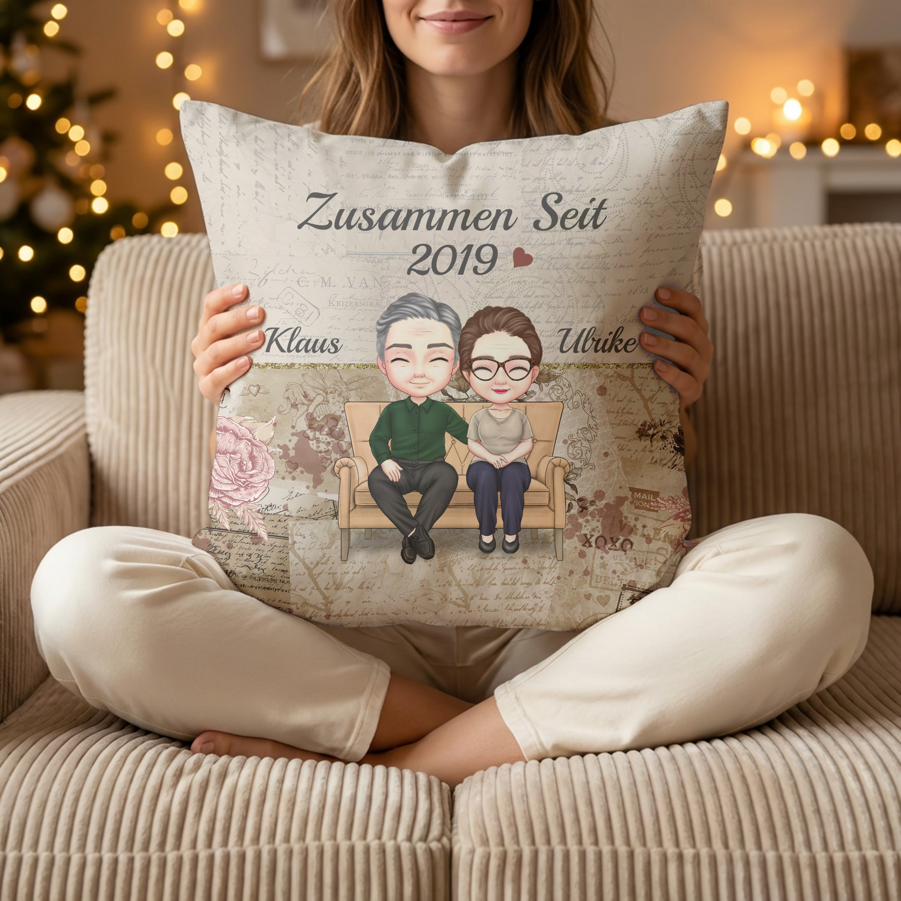 Zusammen seit Jahren Kuschelkissen für Paare - Personalisiertes Kissen