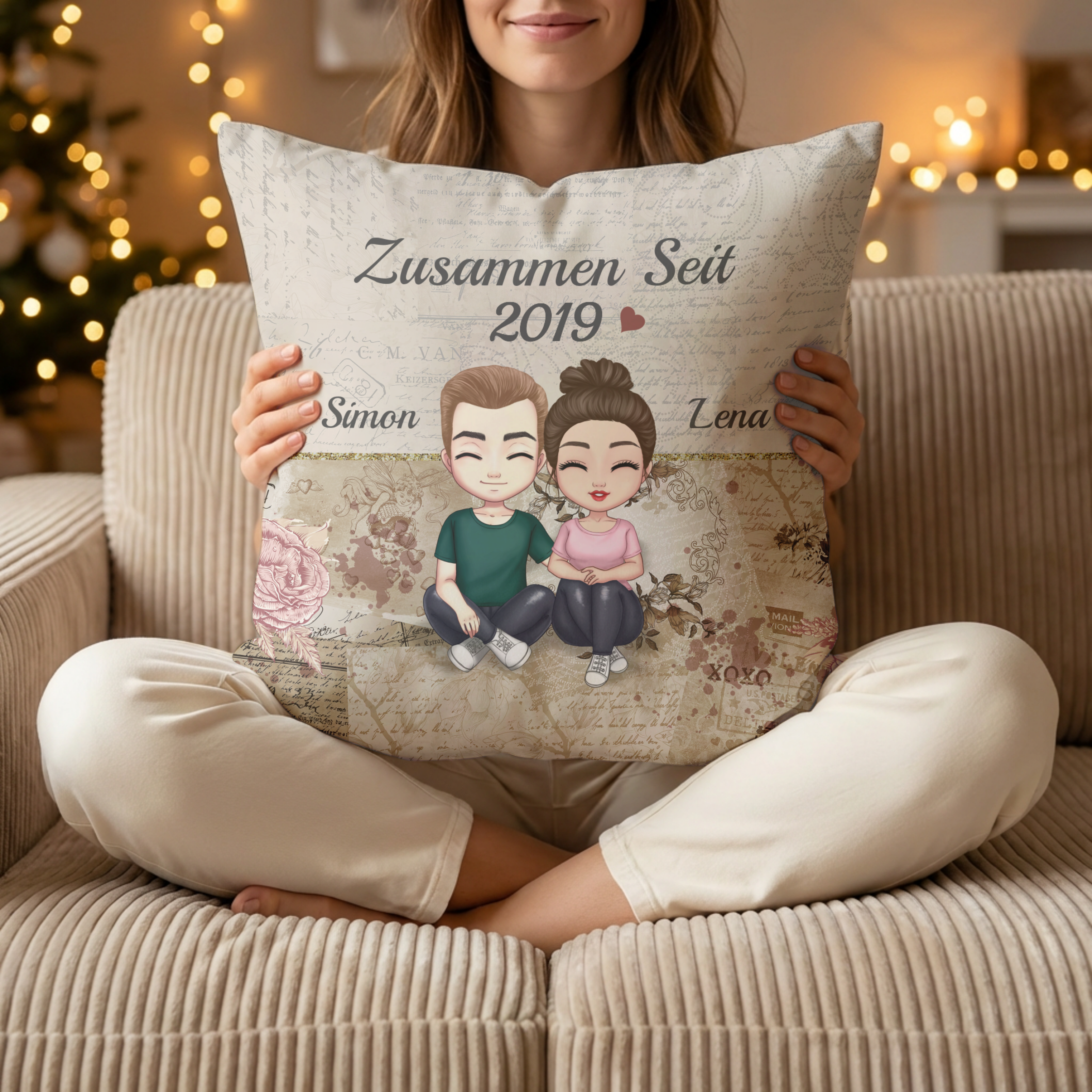 Zusammen seit Jahren Kuschelkissen für Paare - Personalisiertes Kissen