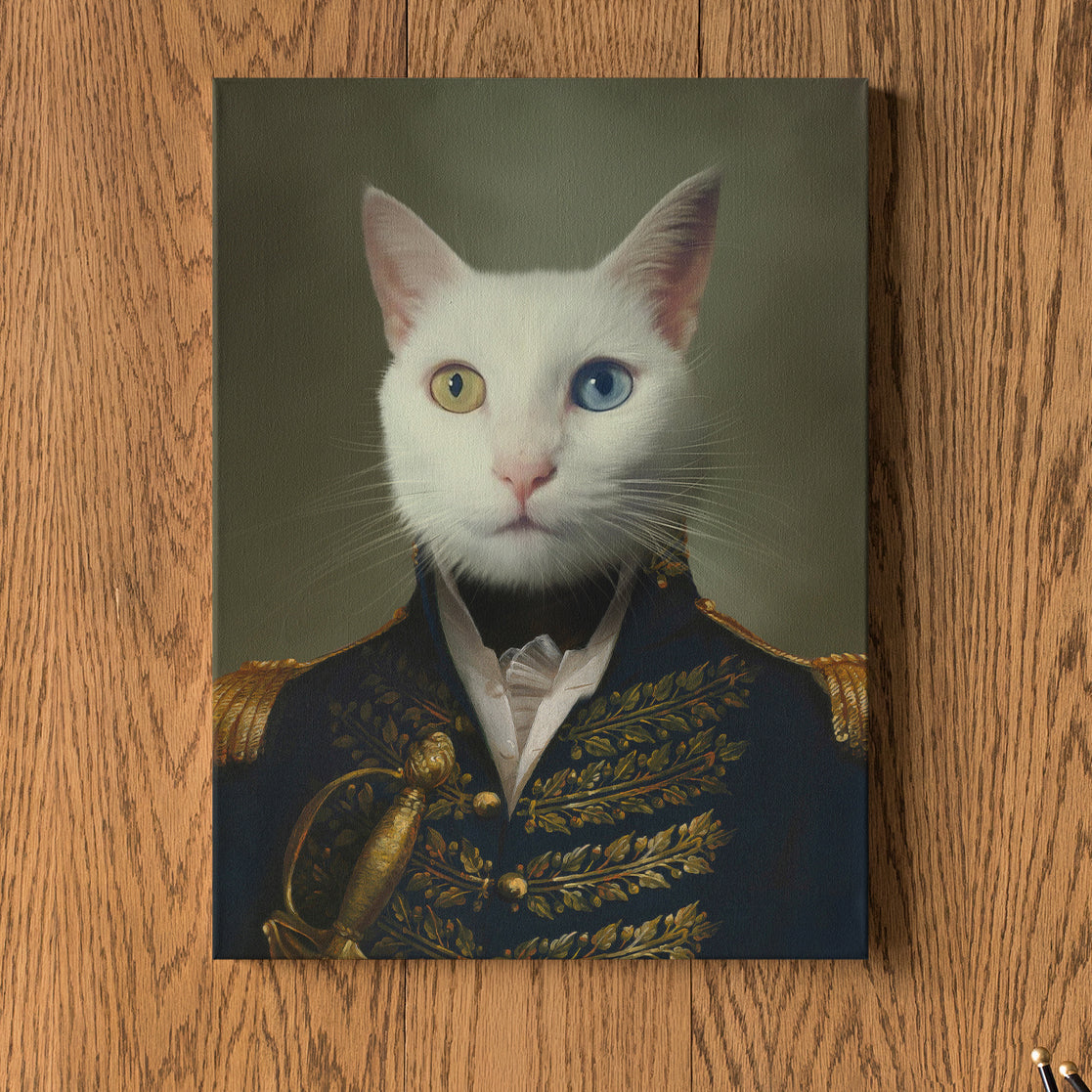 Der General - Personalisiertes Katzen Tier-Portrait auf Leinwand