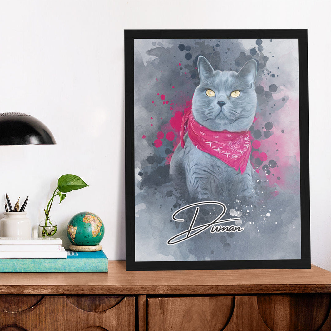 Personalisiertes Aquarell Katzen Tier-Portrait als Kunstdruck mit Rahmen